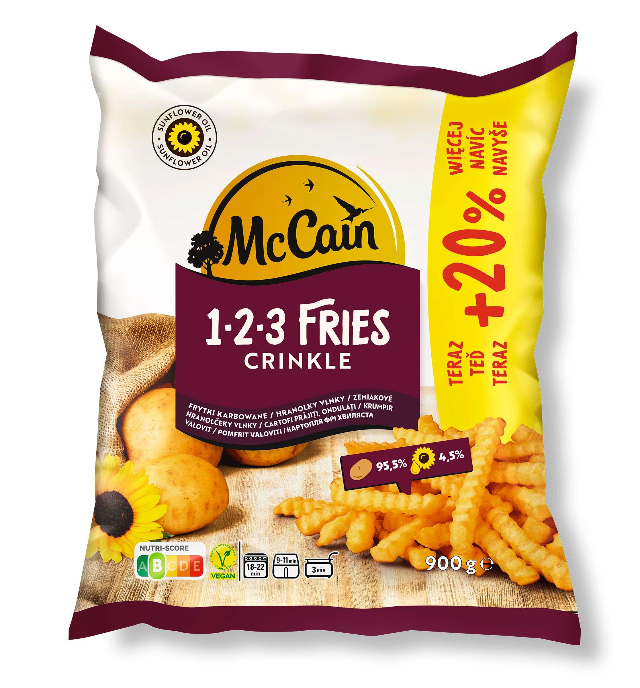 Mražené potraviny - 123 Fries Crinkle 750g mražené +20% gratis 900g