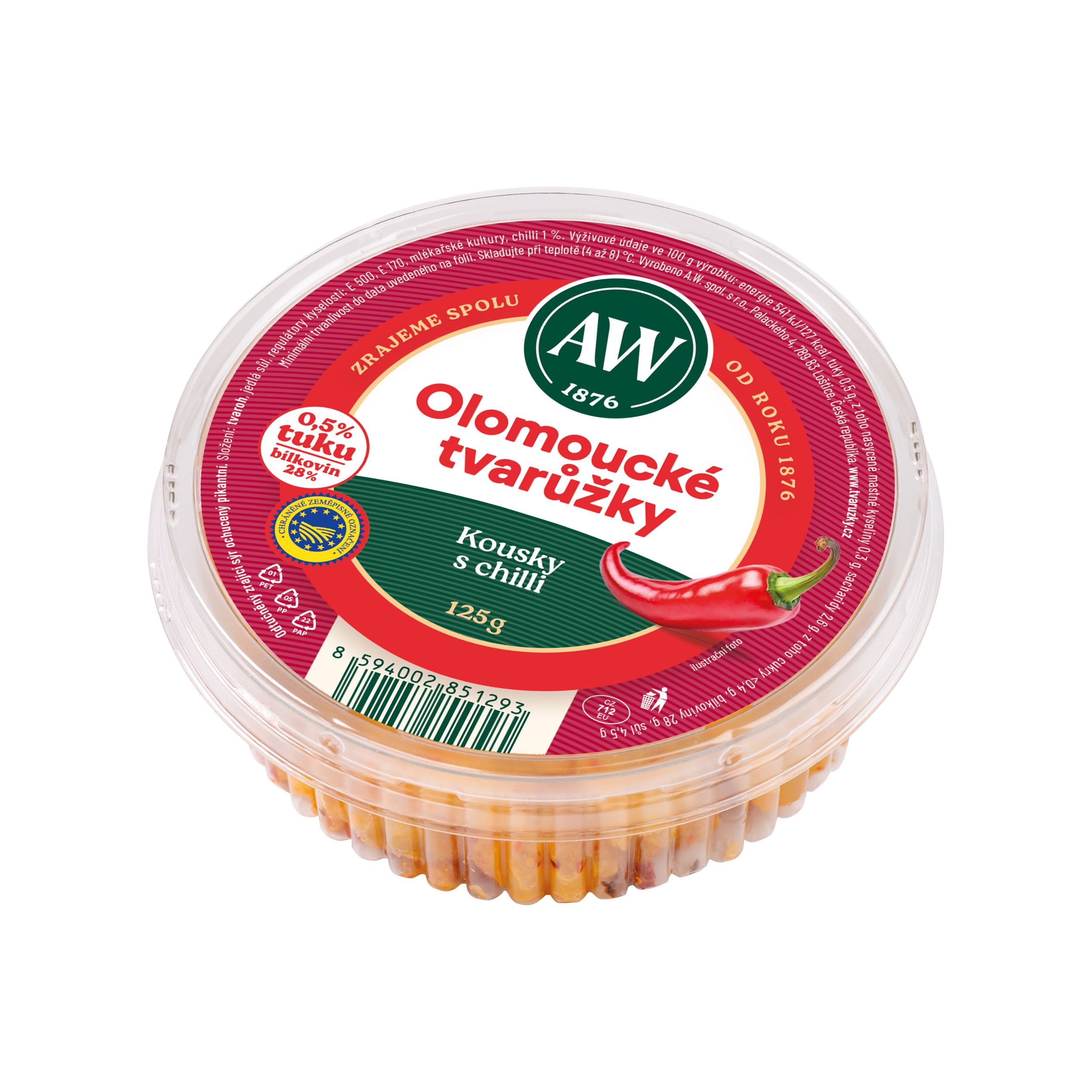 Mléčné a chlazené - A.W. Olomoucké tvarůžky kousky s chilli 125g