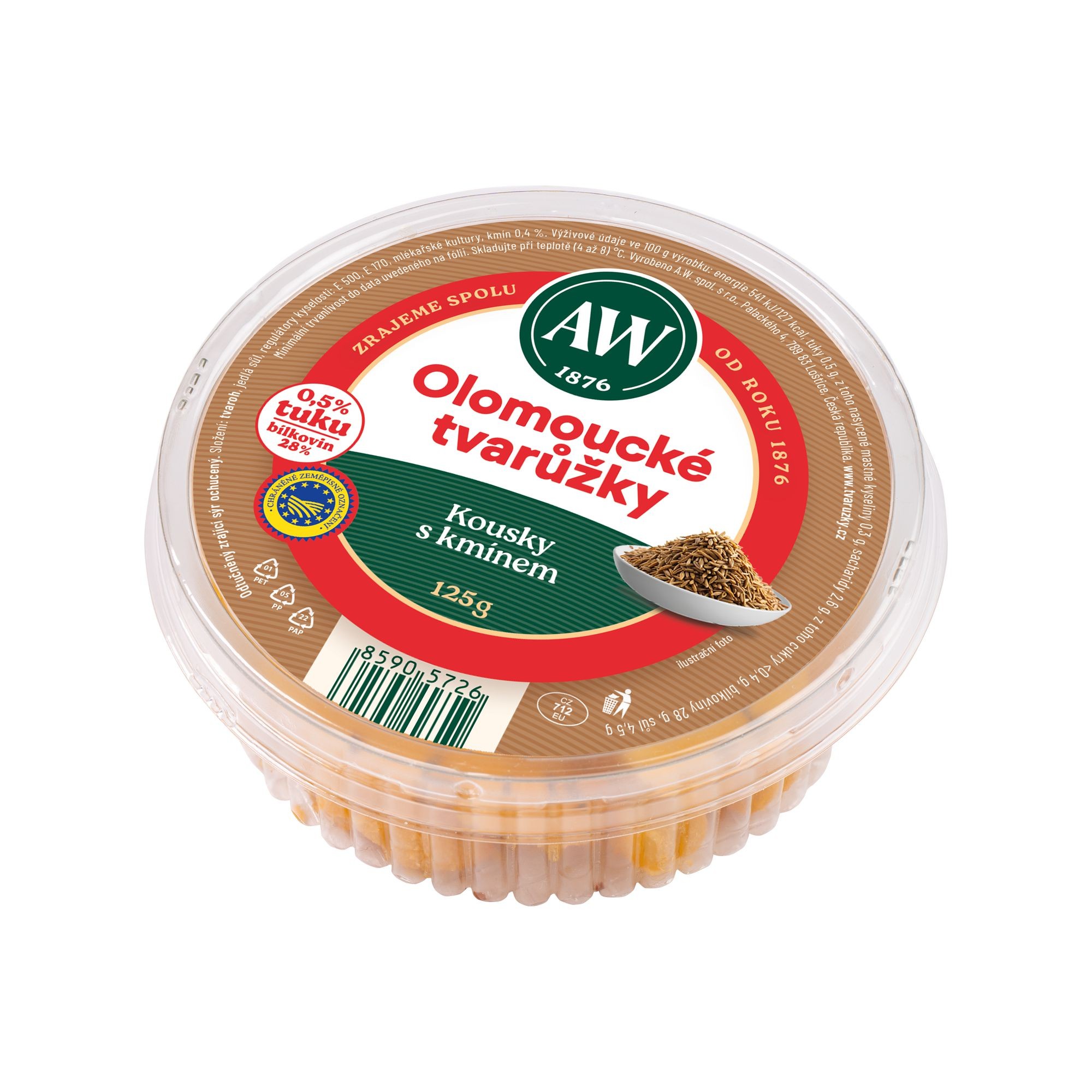 Mléčné a chlazené - A.W. Olomoucké tvarůžky kousky s kmínem 125g
