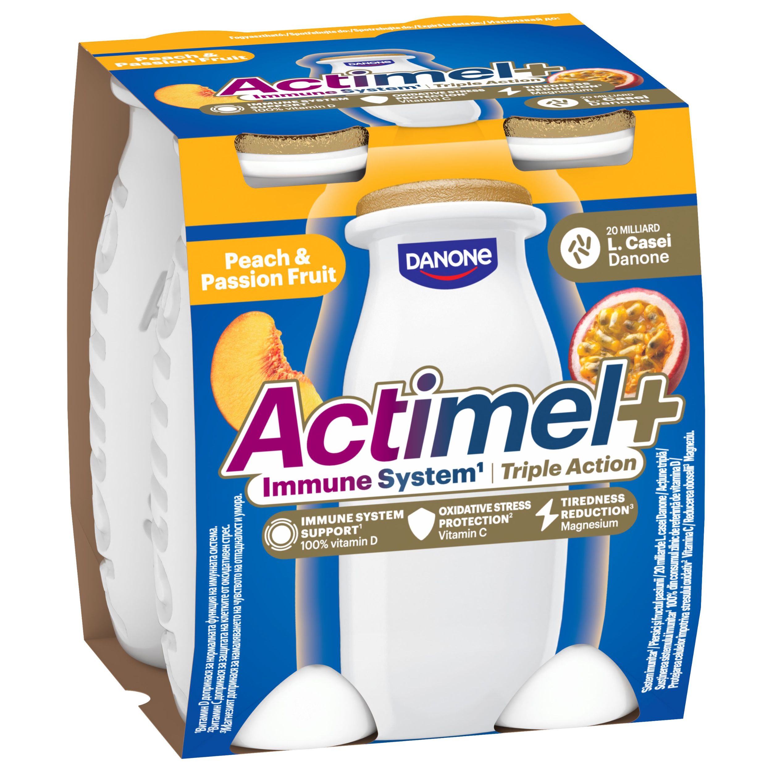 Mléčné a chlazené - Actimel Triple Action Broskev - Marakuja 4x100g