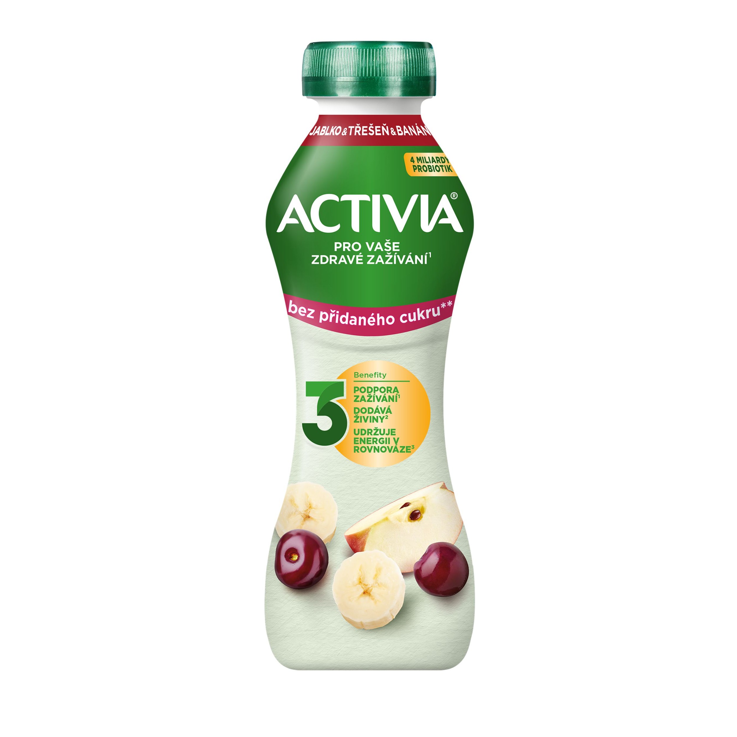 Mléčné a chlazené - Activia zakysaný nápoj s bifidokulturou třešeň/jablko/banán bez přid. cukru 270g
