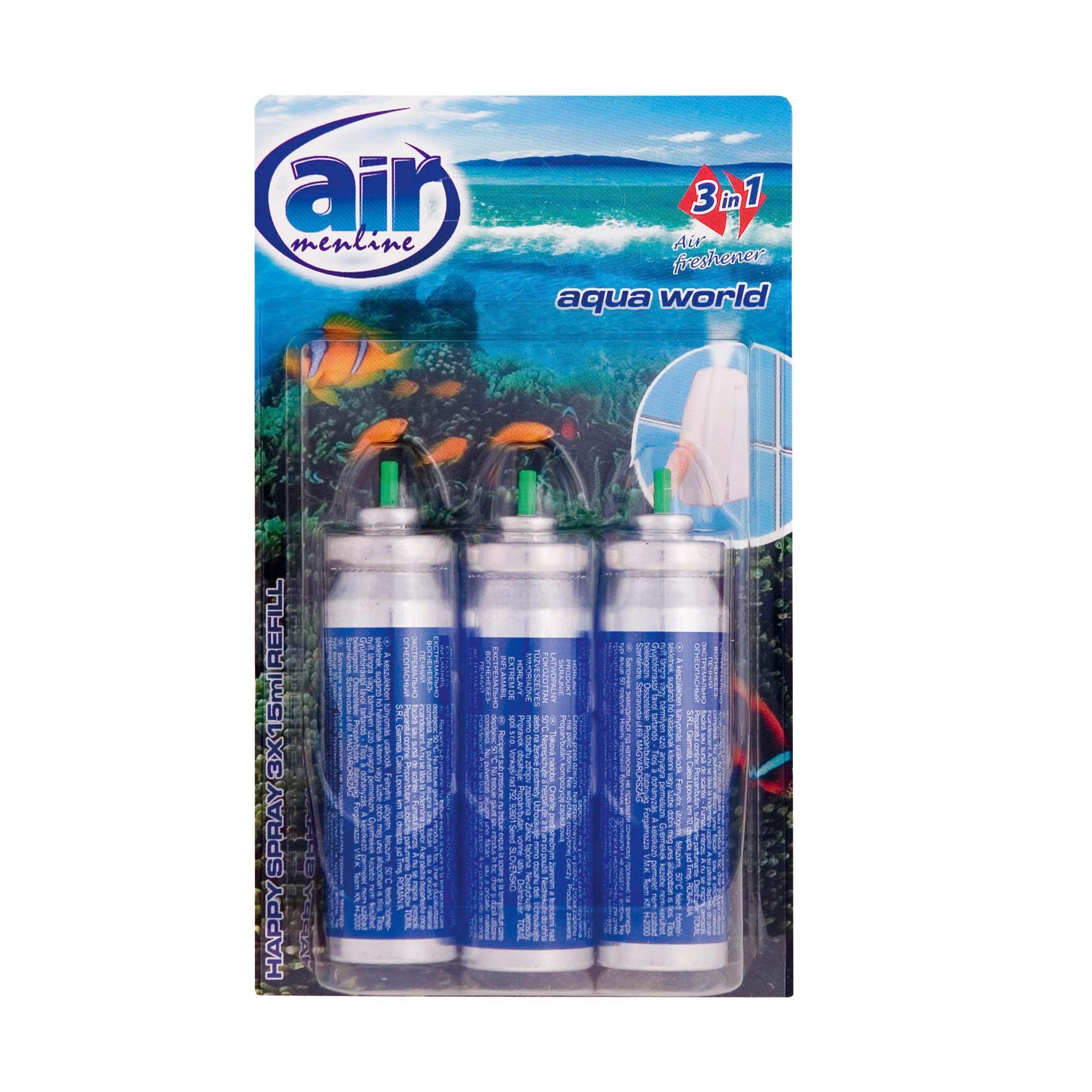 Drogerie a kosmetika - Air Menline Happy Spray Aqua náhradní náplň do osvěžovače 3x15 ml