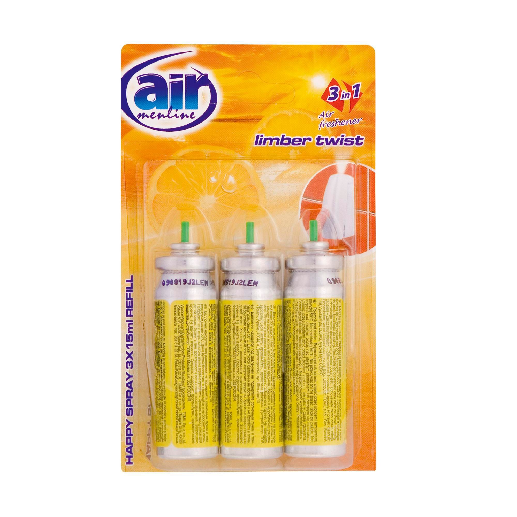 Drogerie a kosmetika - Air Menline Happy Spray Limber Spray náhradní náplň do osvěžovače 3x15 ml