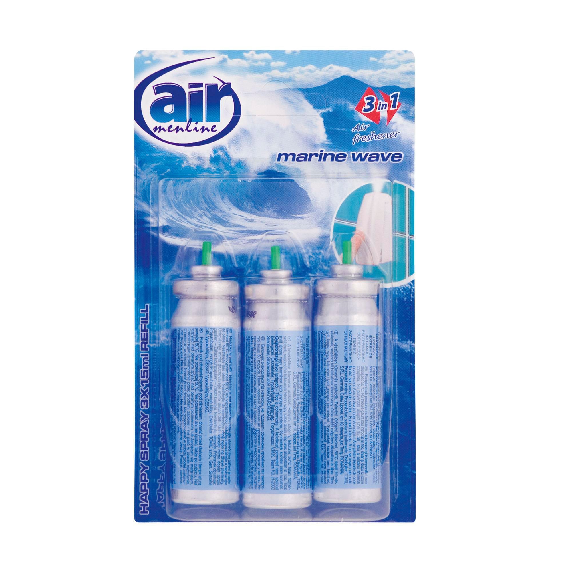 Drogerie a kosmetika - Air Menline Happy Spray Marine Wawe náhradní náplň do osvěžovače 3x15 ml