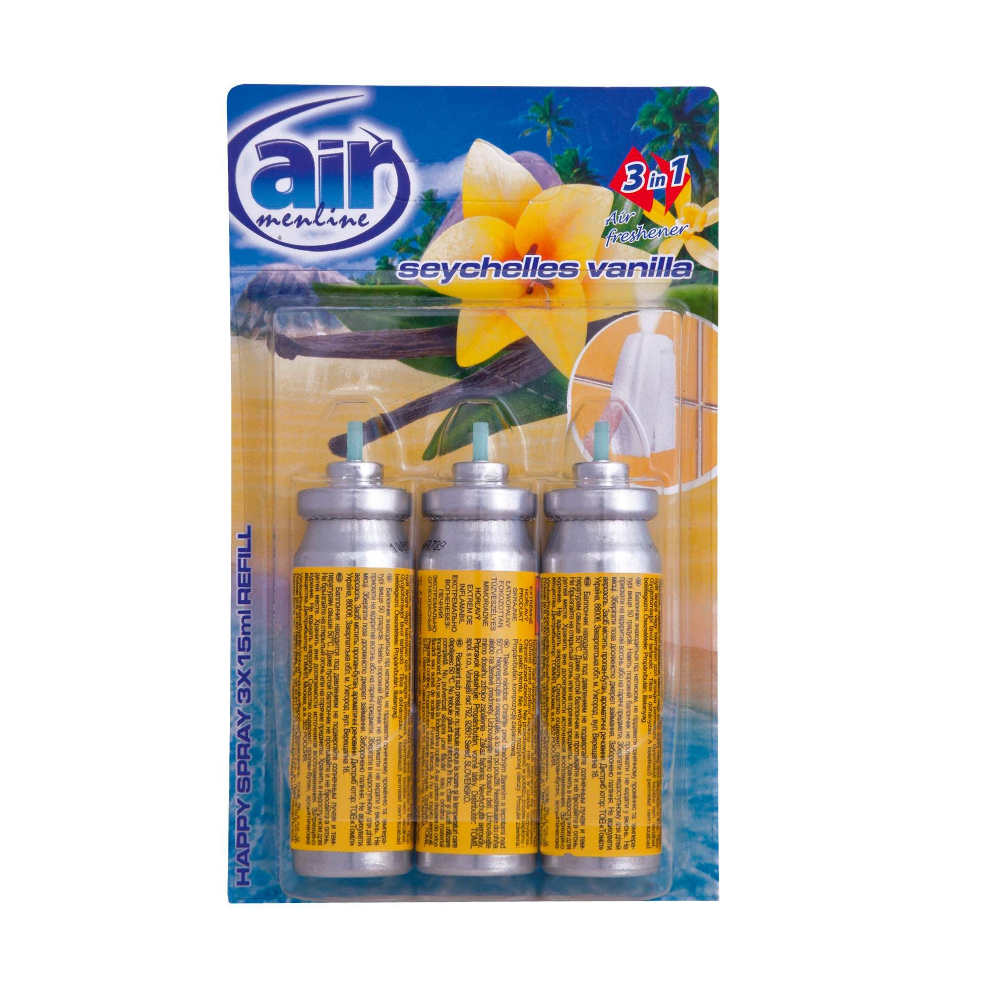 Drogerie a kosmetika - Air Menline Happy Spray Seychelles Vanilla náhradní náplň do osvěžovače 3x15 ml