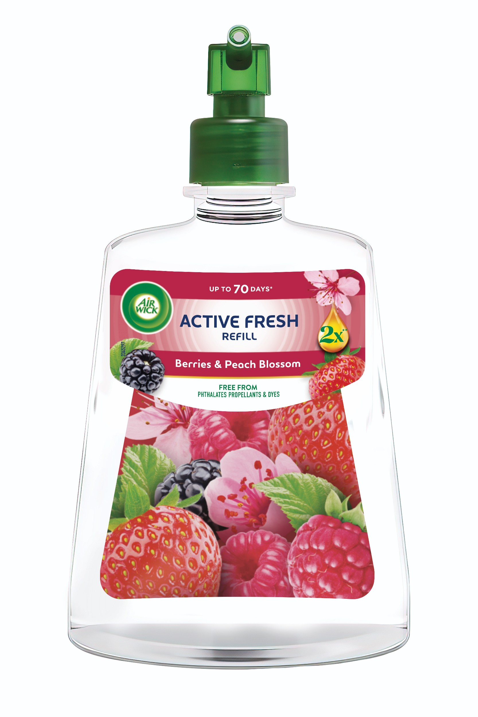 Drogerie a kosmetika - Air Wick Active Fresh náplň na vodní bázi do automatického difuzéru – Lesní plody a broskvový květ 228ml