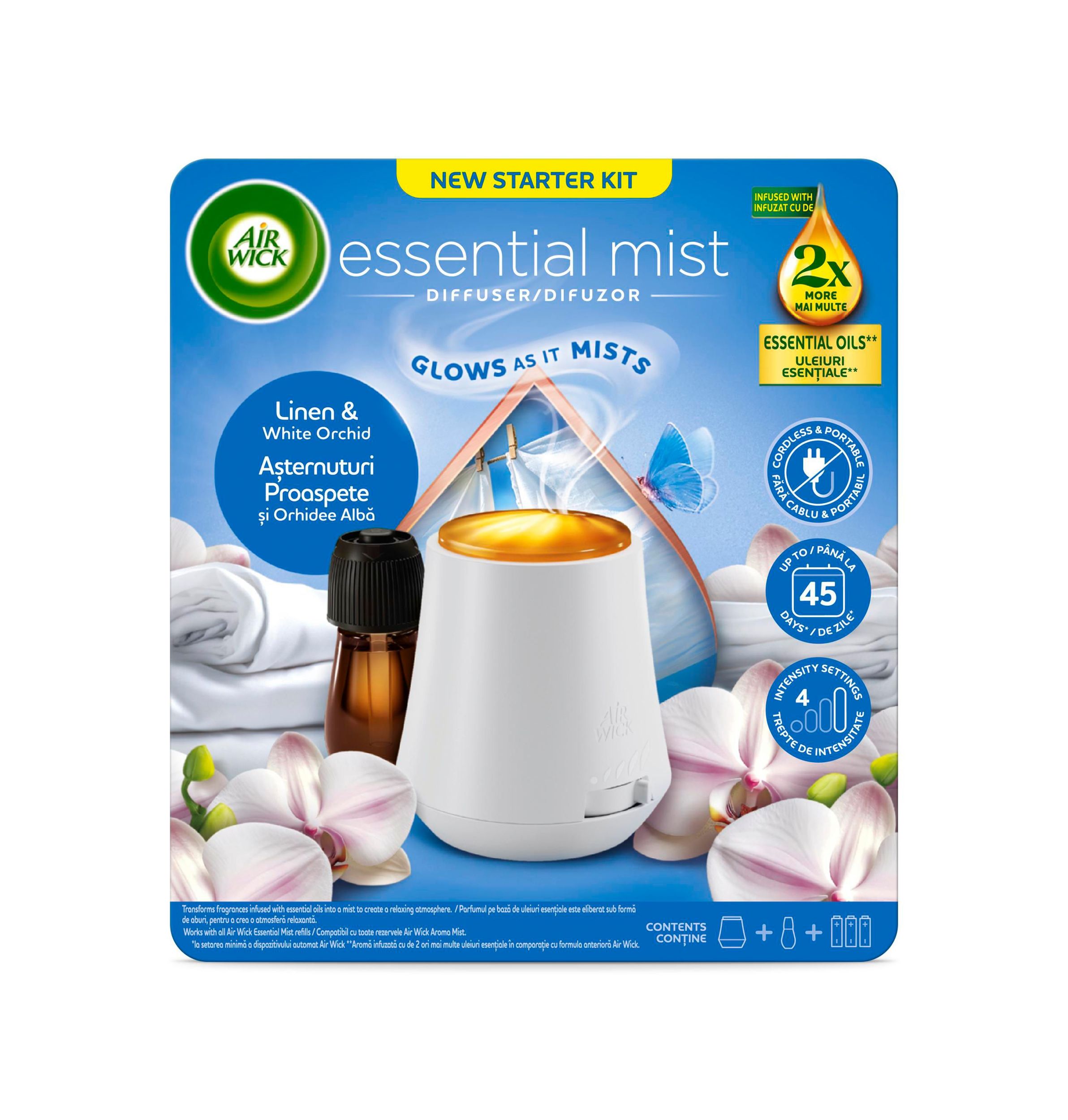 Drogerie a kosmetika - Air Wick aroma difuzér + náplň - Prádlo a bílá orchidej 20ml