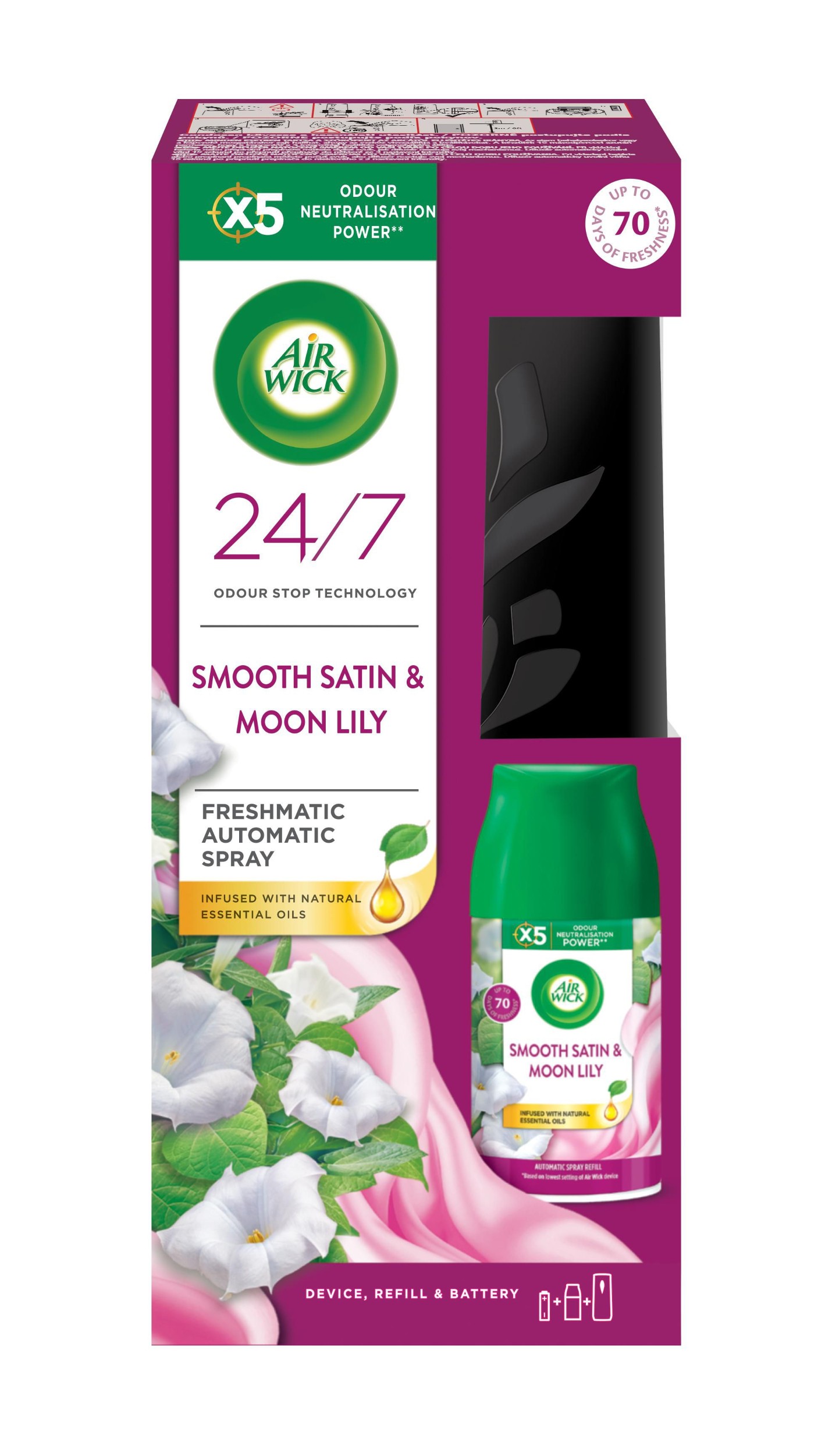 Domácnost a Zahrada - Air Wick Freshmatic difuzér a náplň do osvěžovače vzduchu - Jemný satén a měsíční lilie 250 ml