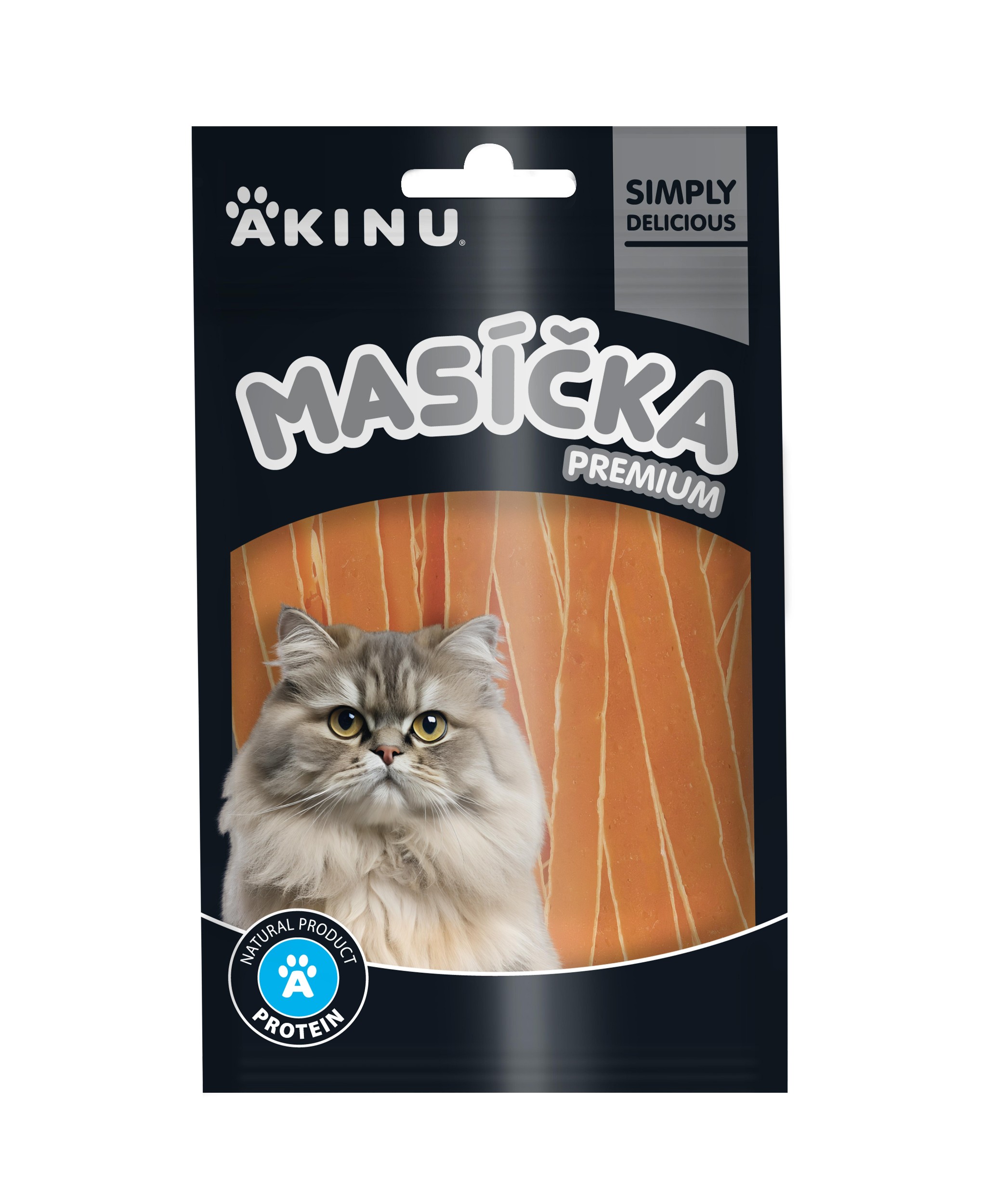 Svět zvířat - Akinu MASÍČKA PREMIUM Losos s treskou mini proužky pamlsek pro kočky 50 g