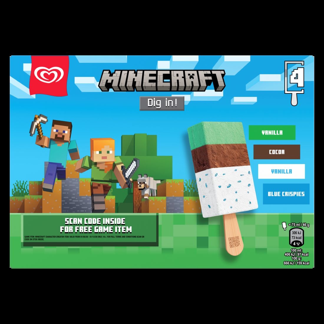 Mražené potraviny - Algida Minecraft zmrzlina 4x75ml