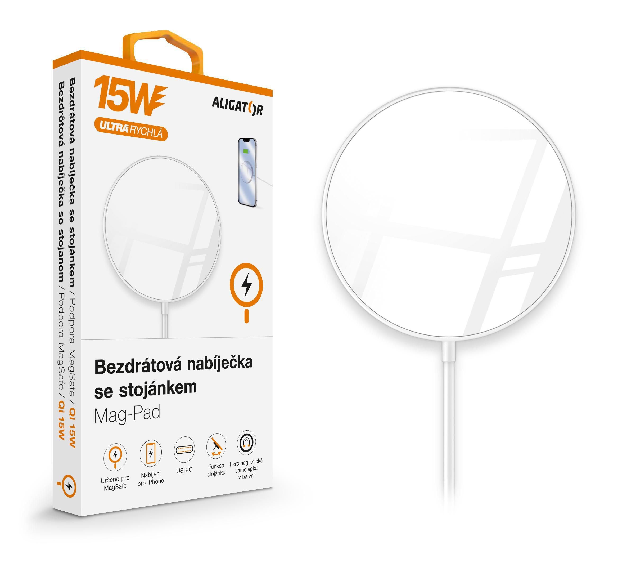 Elektro - Aligator Bezdrátová nabíječka Mag-Pad 15W bílá