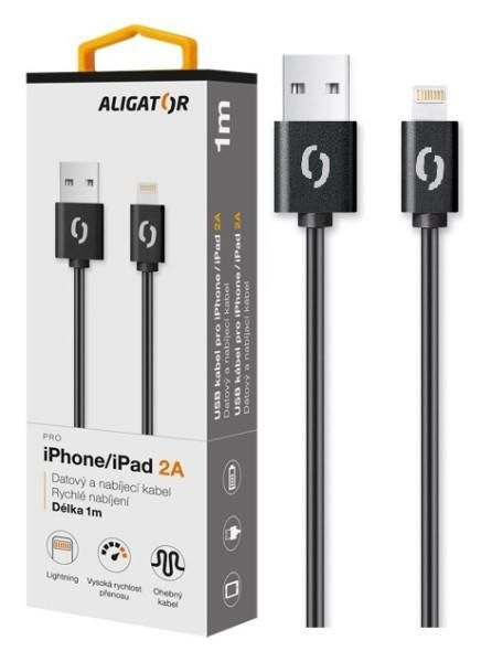 Elektro - Aligator Datový kabel 2A iPh lightning 2m, černý