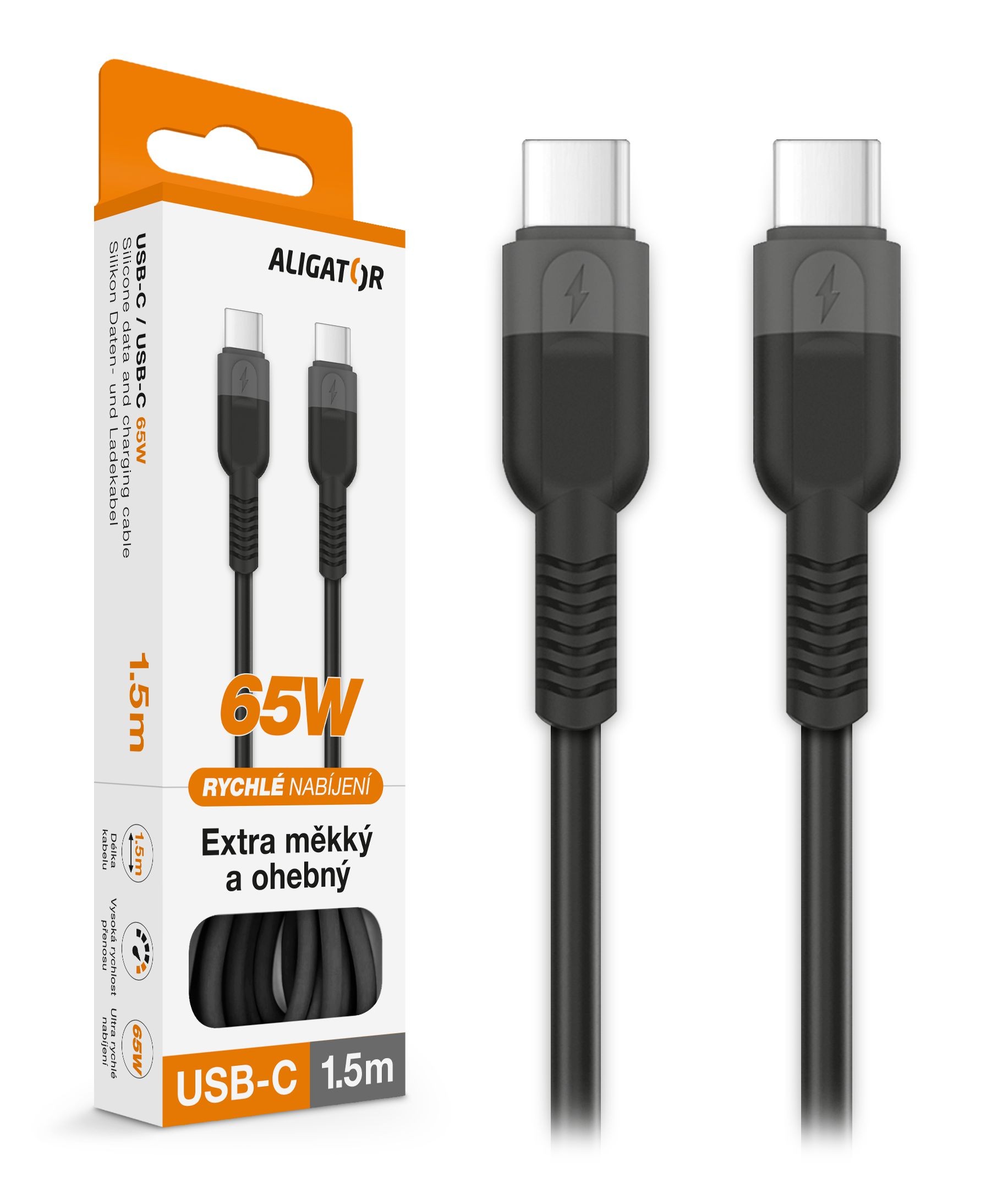 Elektro - Aligator Datový kabel SoftPastels 3A 65W, USB-C/USB-C, černý
