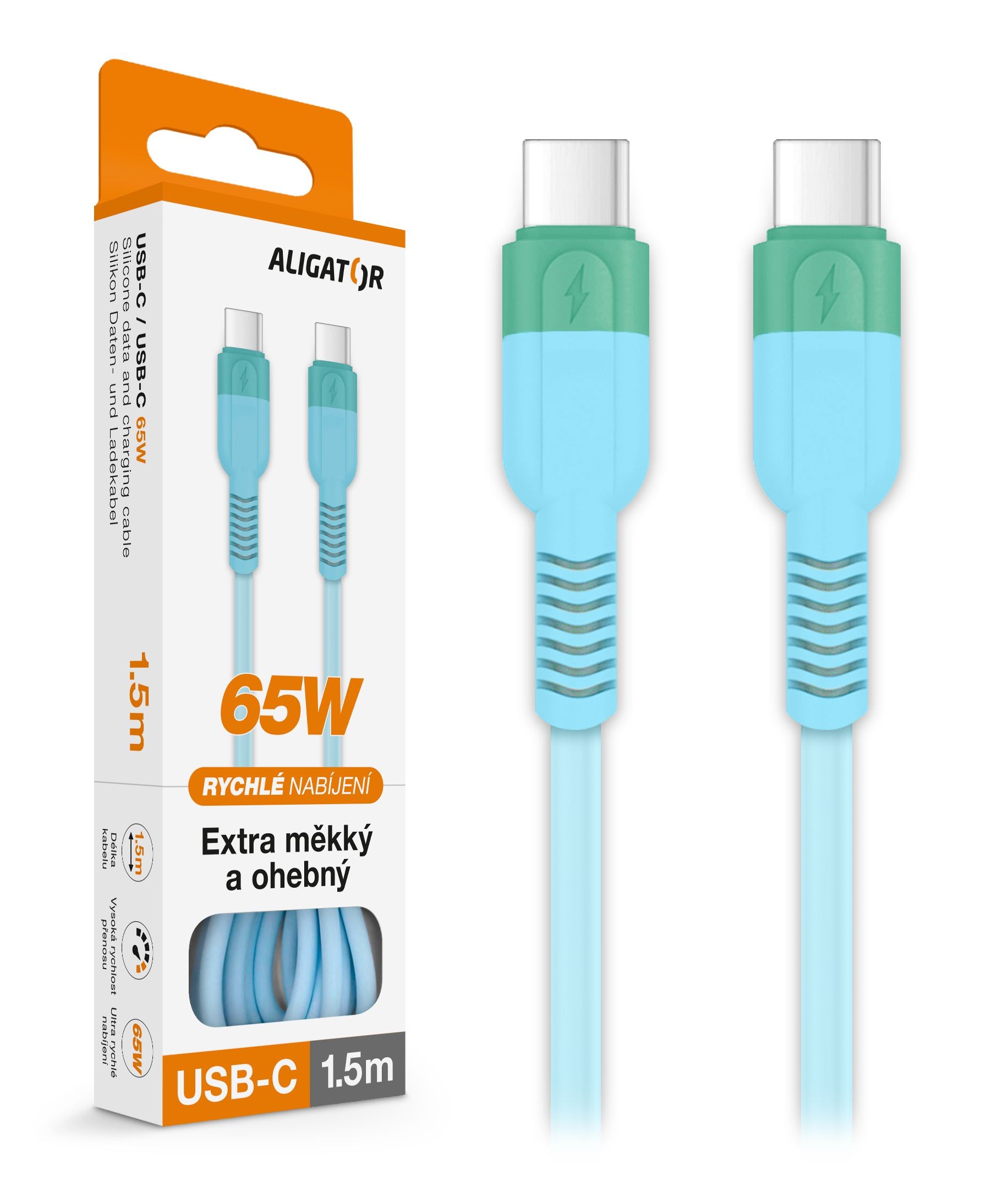 Elektro - Aligator Datový kabel SoftPastels 3A 65W, USB-C/USB-C, modrý