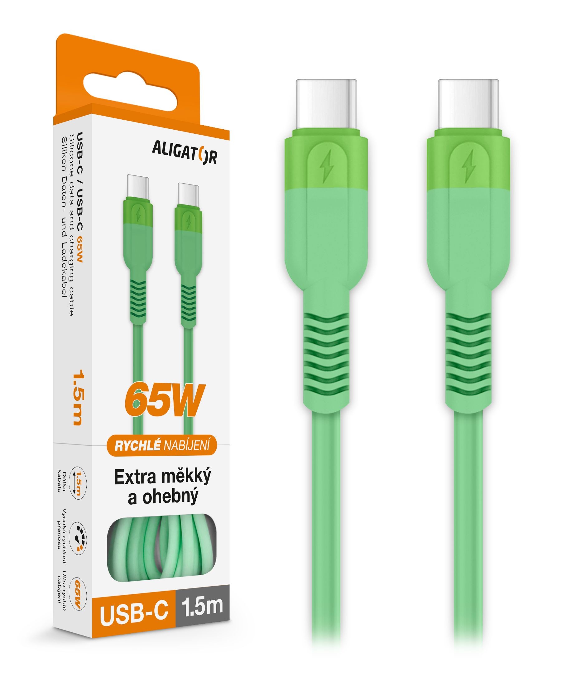Elektro - Aligator Datový kabel SoftPastels 3A 65W, USB-C/USB-C, zelený