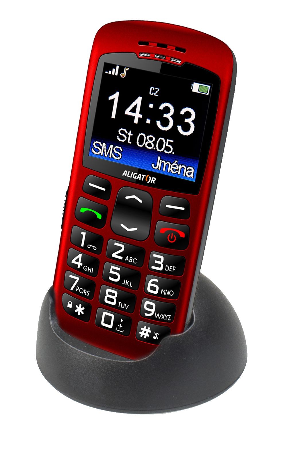 Elektro - Aligátor Mobilní telefon A670 Senior červený + stol .nabíječka