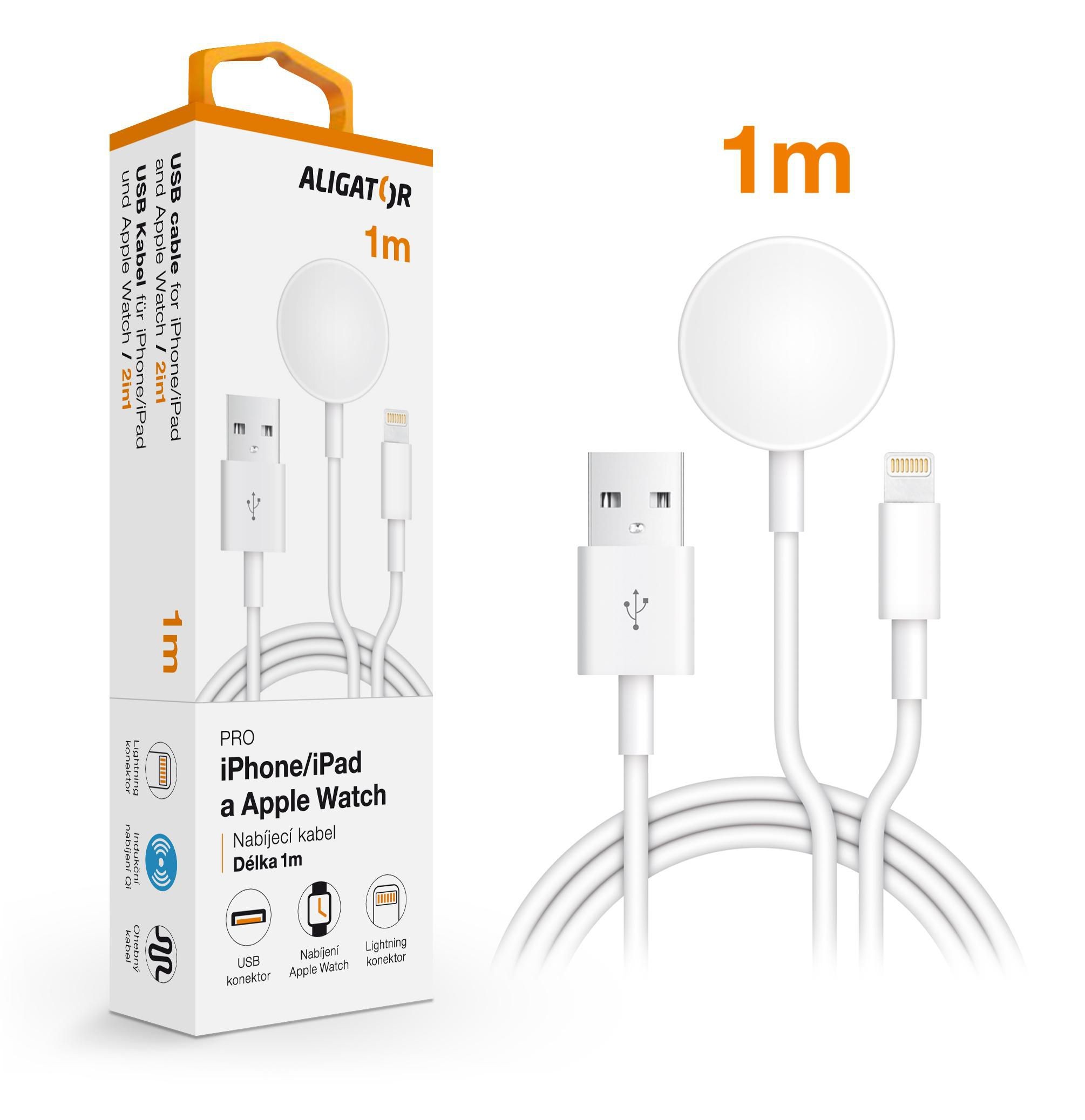 Elektro - Aligator Nabíjecí kabel pro iPhone/iPad a Apple Watch 2v1 bílý