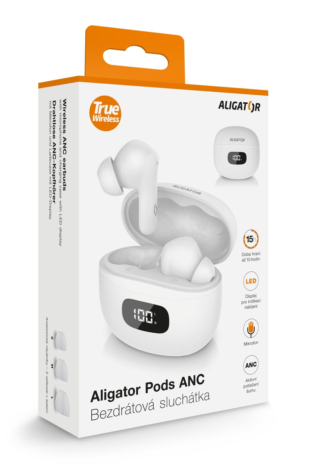 Elektro - Aligator TWS sluchátka Pods ANC, bílá