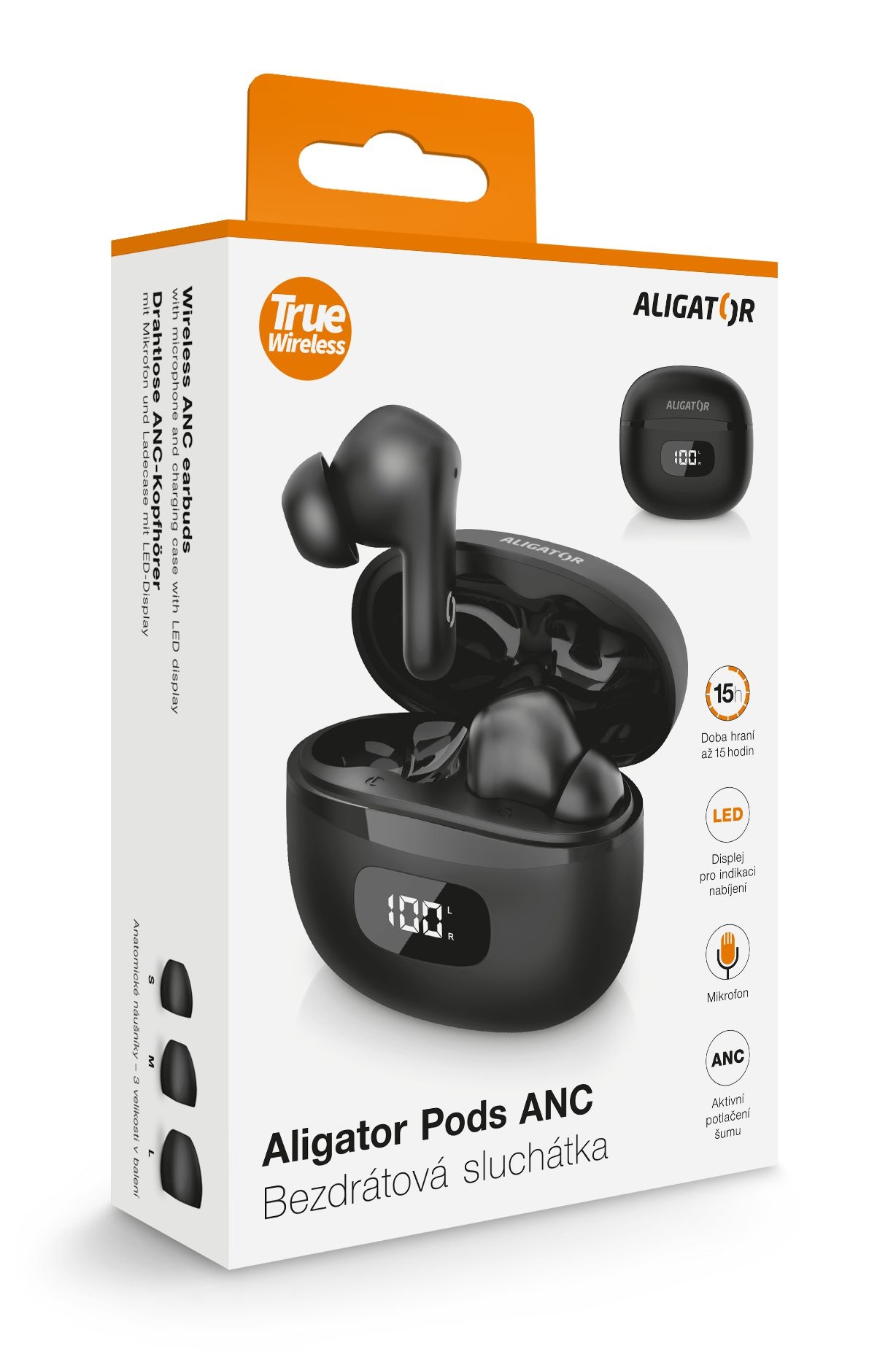 Elektro - Aligator TWS sluchátka Pods ANC, černá