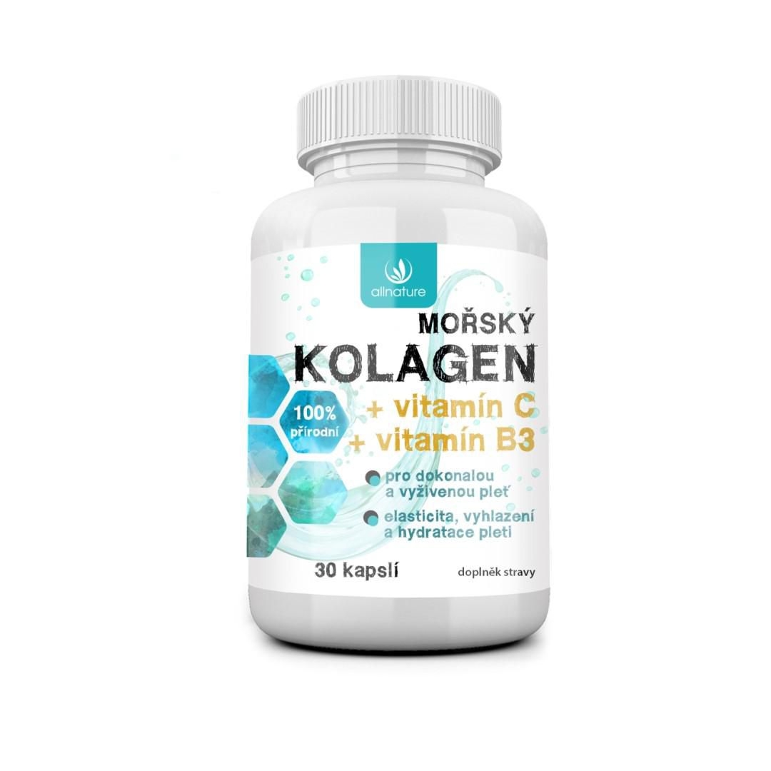Péče o zdraví - Allnature Mořský kolagen + vit. C + vit. B3 30 kapslí