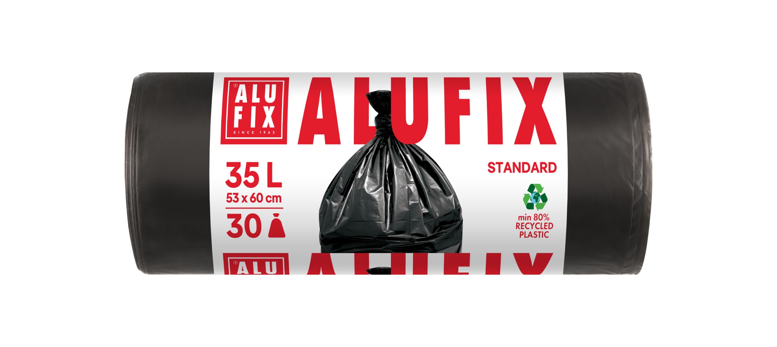 Domácnost a Zahrada - Alufix Pytle na odpadky 35 l, 9 µm, 53 x 60 cm, HDPE černé, obsahují min. 80% recyklovaného plastu