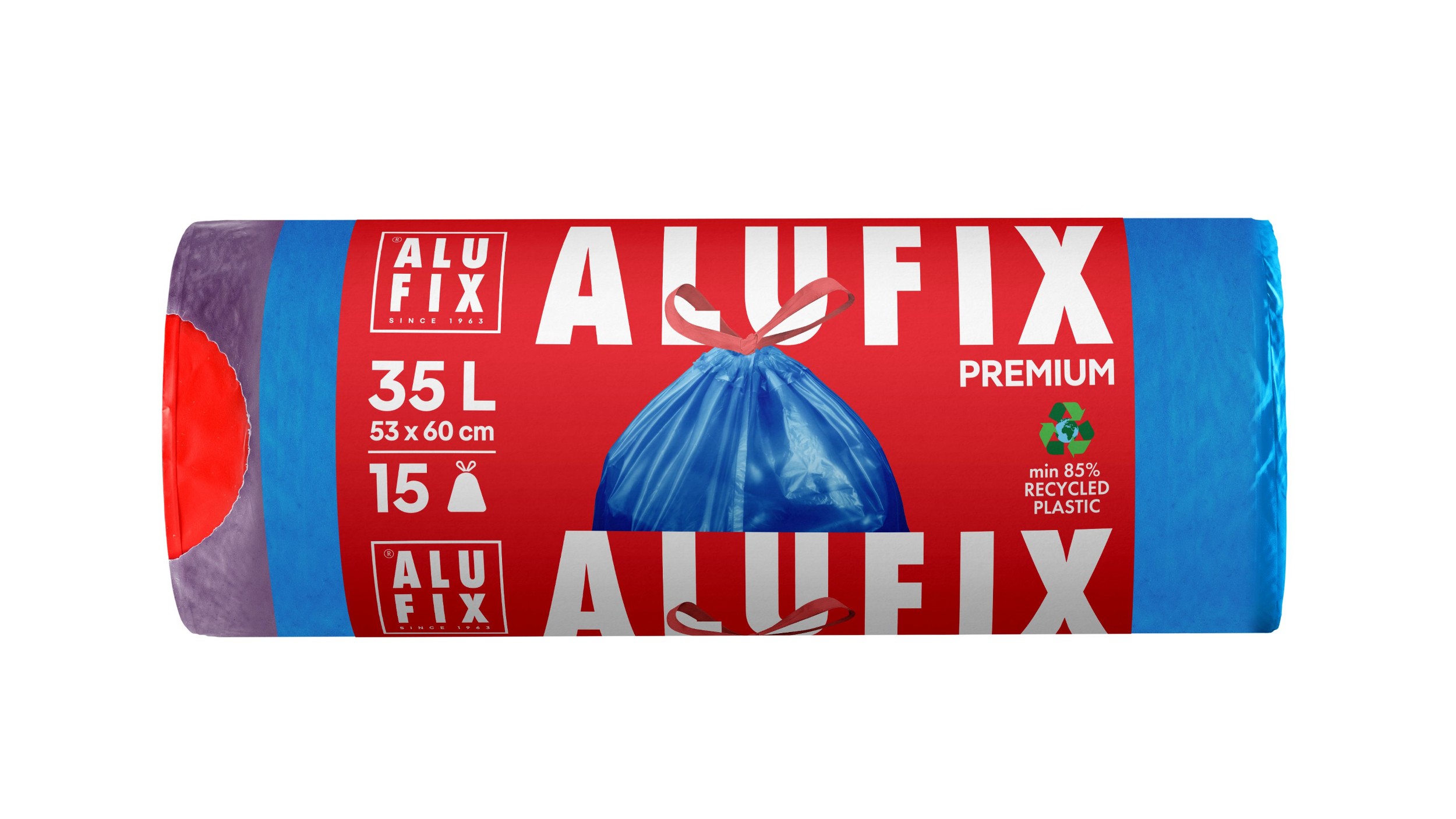 Domácnost a Zahrada - Alufix Pytle na odpadky zatahovací 35 l, 26 µm, 60 x 53 cm, LDPE modré, obsahují min. 85% recyklovaného plastu