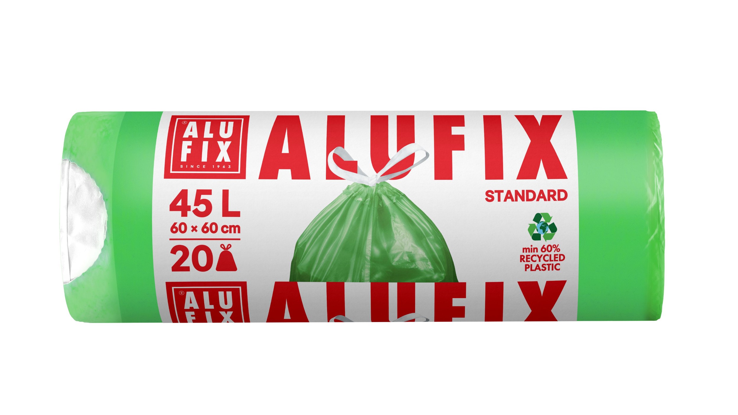 Domácnost a Zahrada - Alufix Pytle na odpadky zatahovací 45 l,  15 µm, 60 x 60 cm, HDPE zelené, obsahují min. 60% recyklovaného plastu