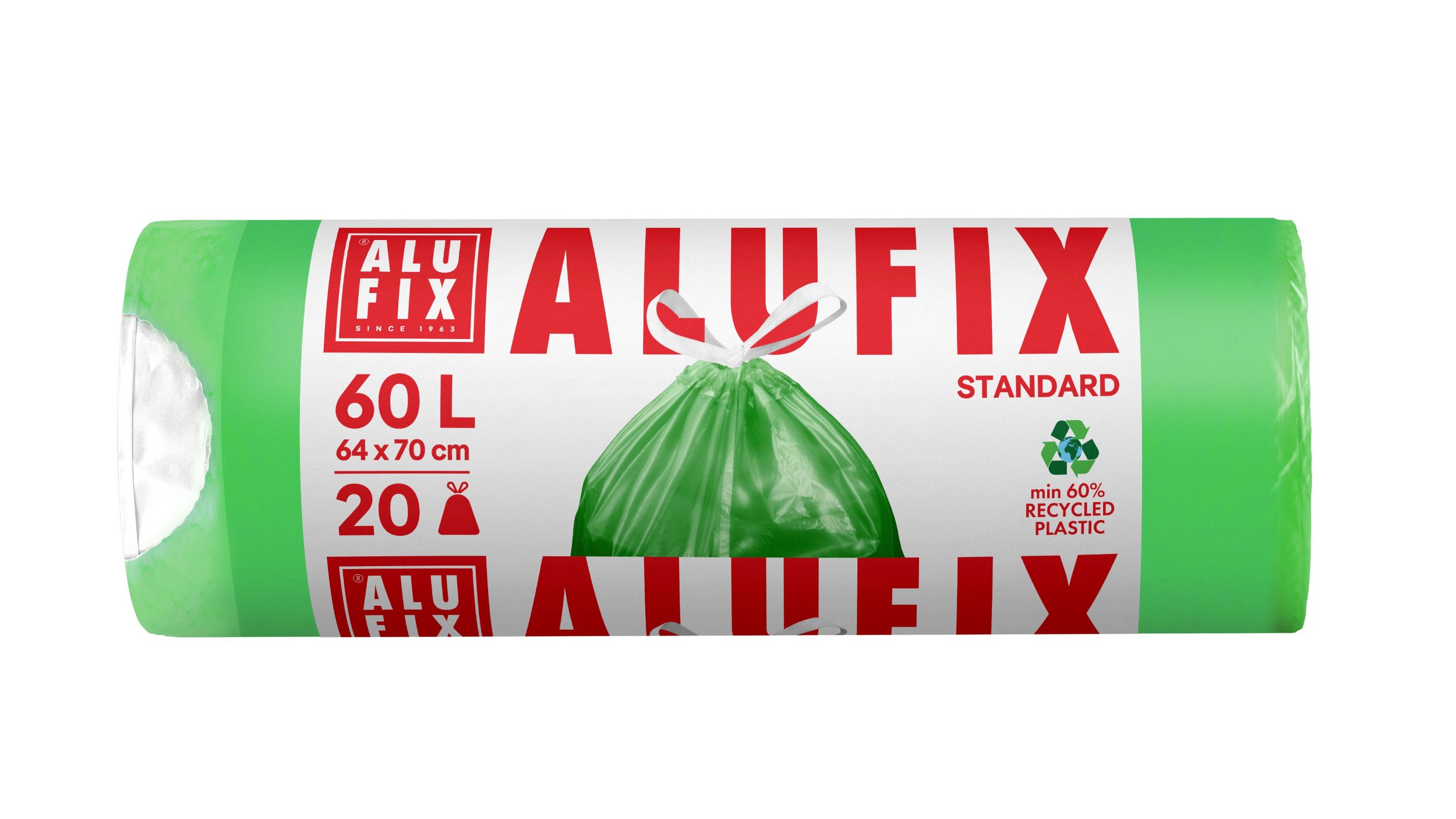 Domácnost a Zahrada - Alufix Pytle na odpadky zatahovací 60 l, 16 µm, 64 x 70 cm, HDPE  zelené, obsahují min. 60% recyklovaného plastu