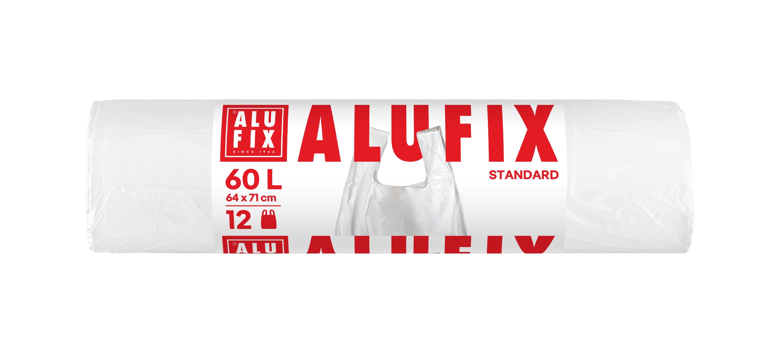 Domácnost a Zahrada - Alufix Pytle na odpadky zavazovací 60 l, 12 ks, 13 µm, 71 + 16 x 64 cm, HDPE, bílé