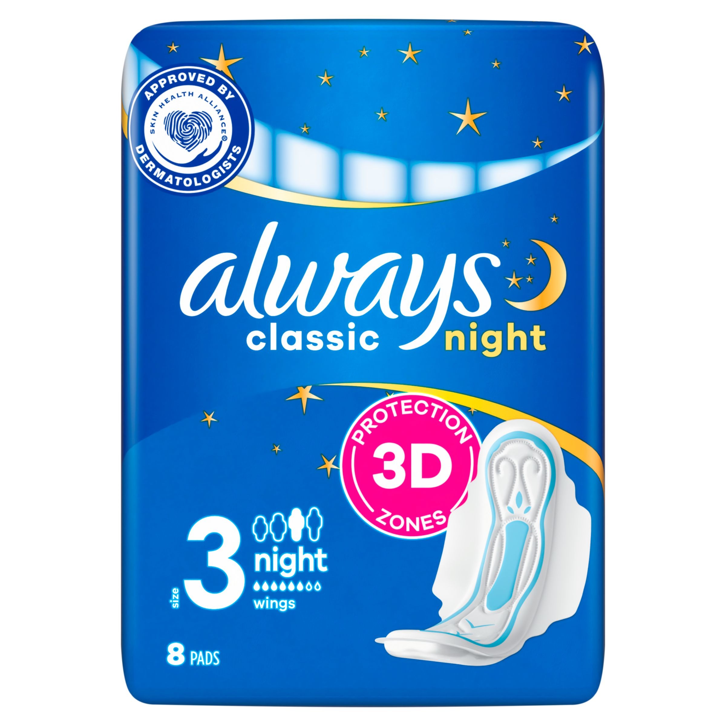 Drogerie a kosmetika - Always Classic Night Hygienické vložky velikost 3 s křidélky 8 ks