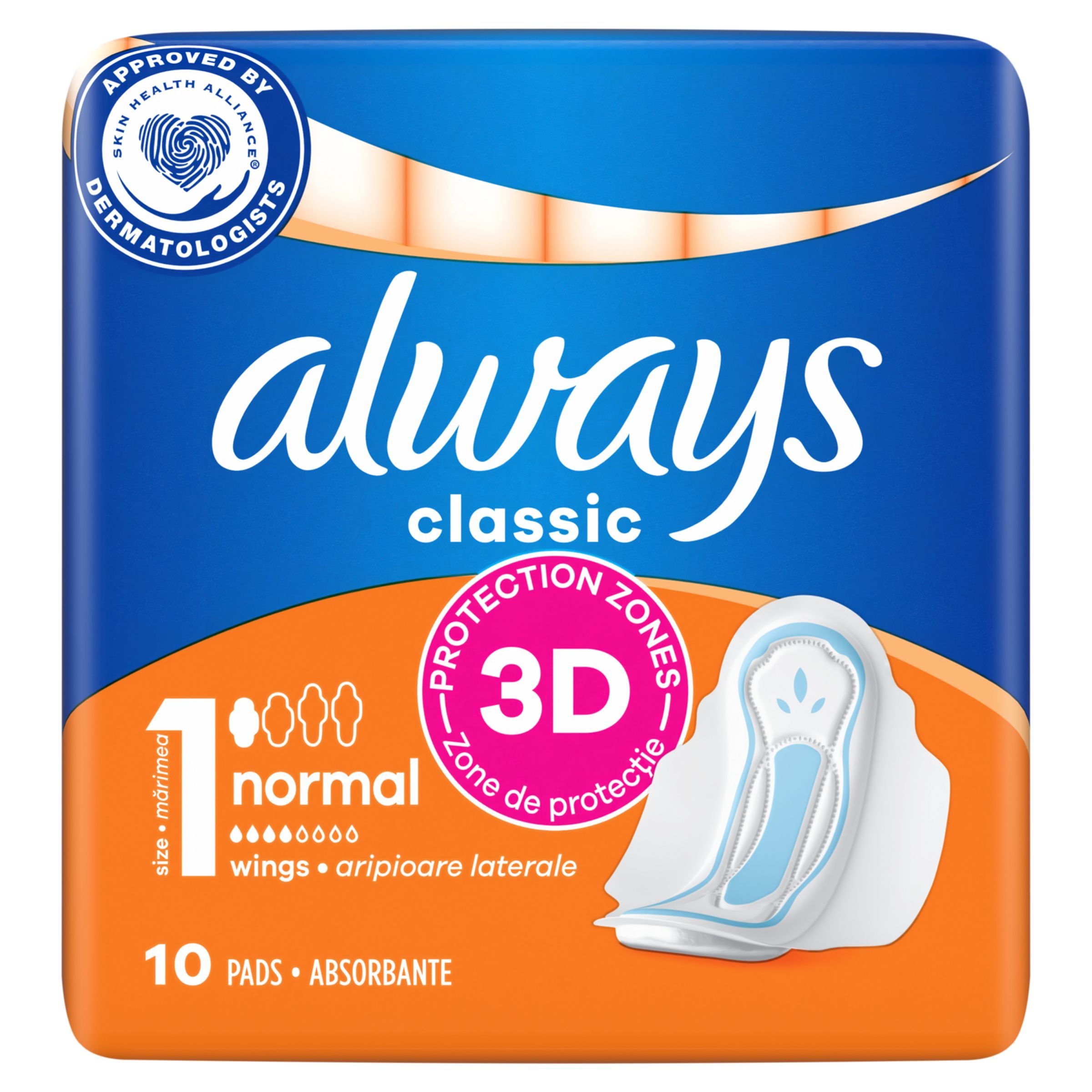 Drogerie a kosmetika - Always Classic Normal hygienické vložky velikost 1 s křidélky 10 ks