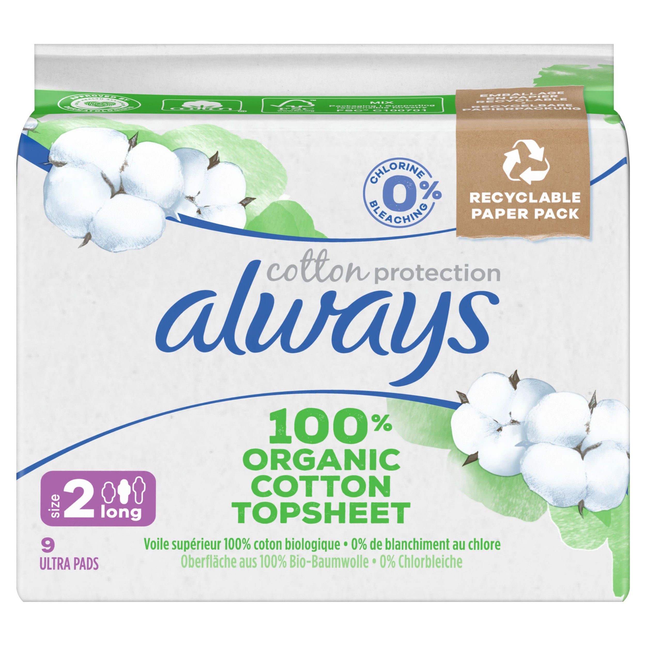 Drogerie a kosmetika - Always Cotton Vložky Dlouhé křídlo 9kusů