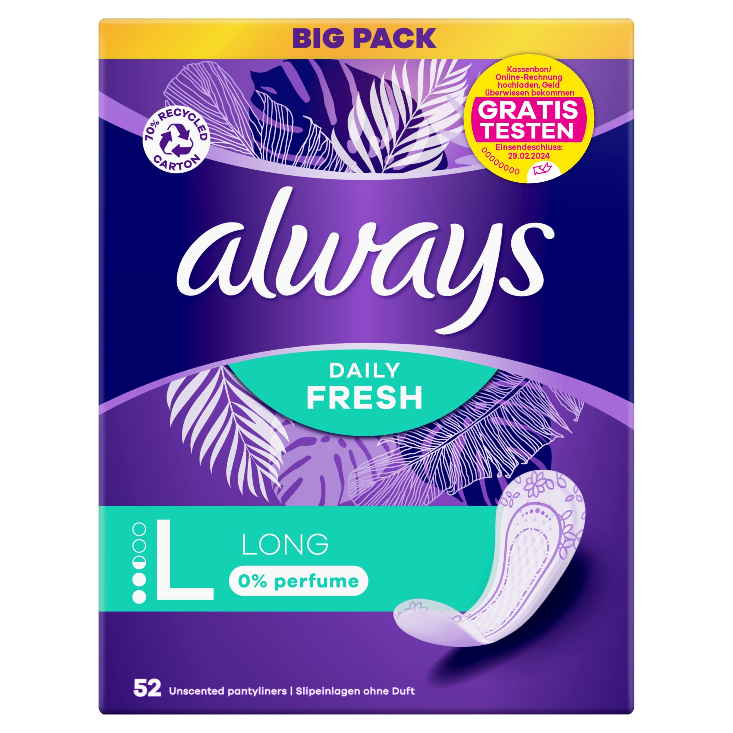 Drogerie a kosmetika - Always D Intimky Fresh&P Dlouhé 52ks