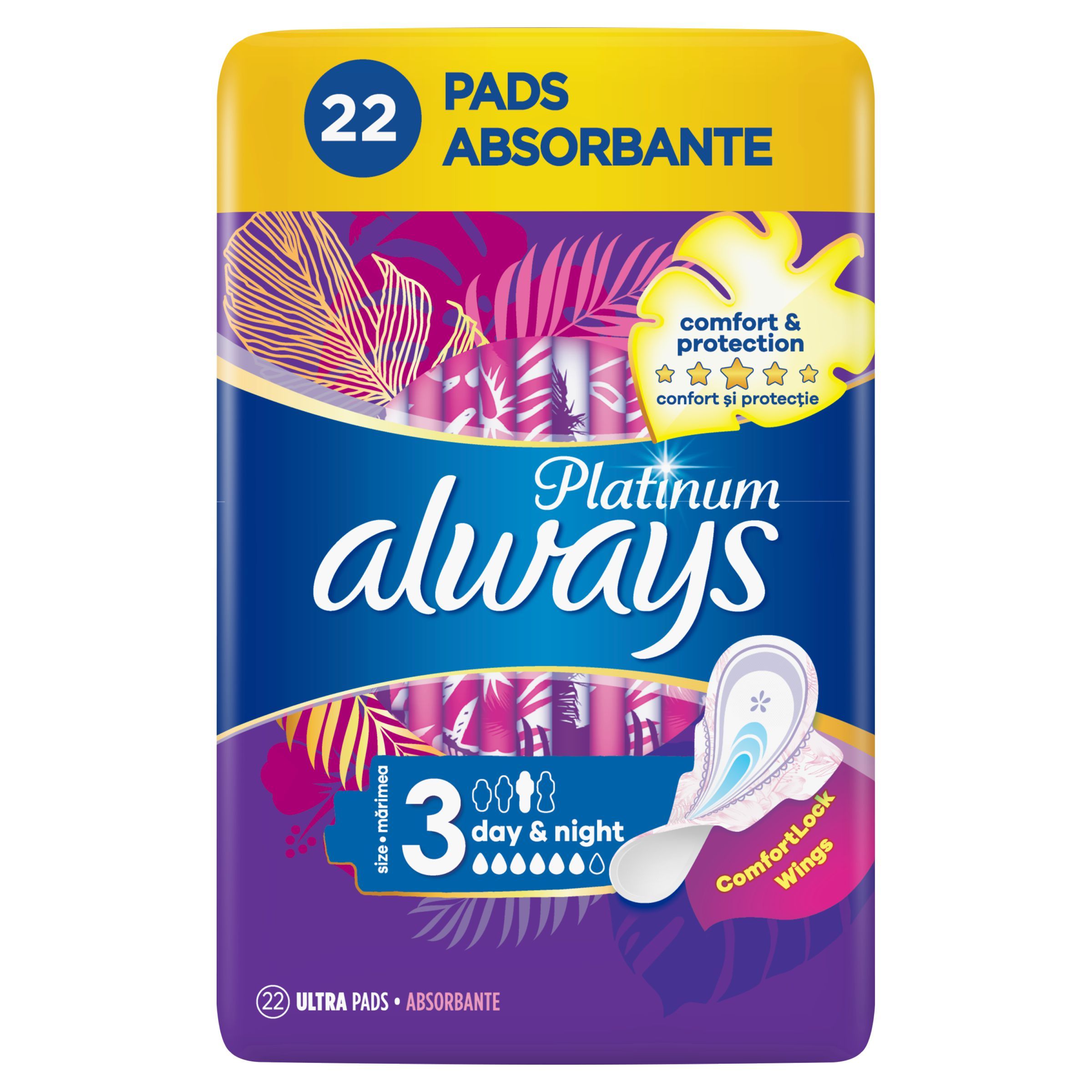 Drogerie a kosmetika - Always Platinum Day & Night (Velikost 3) Hygienické Vložky S Křidélky 22 Ks