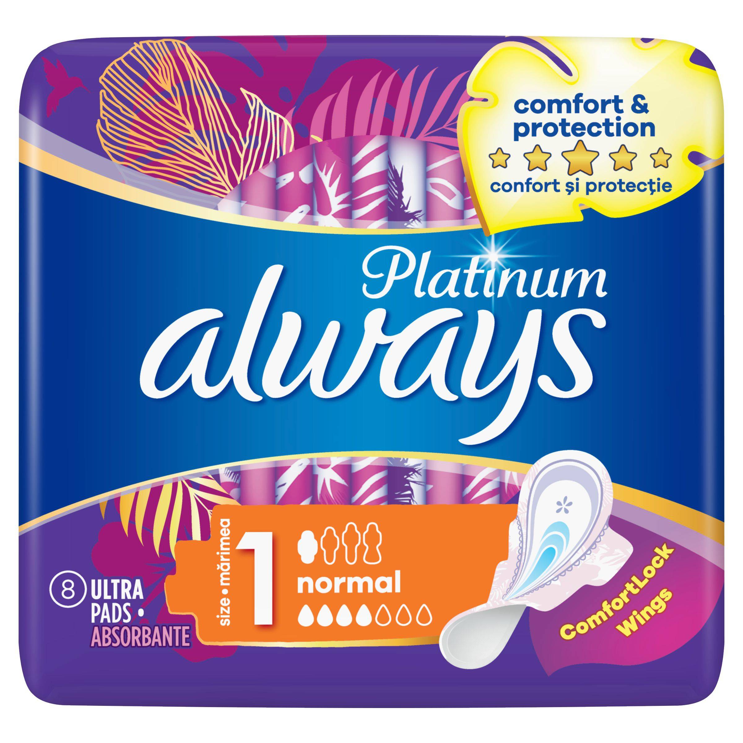 Drogerie a kosmetika - Always Platinum Normal velikost 1 Hygienické vložky s křidélky 8 ks