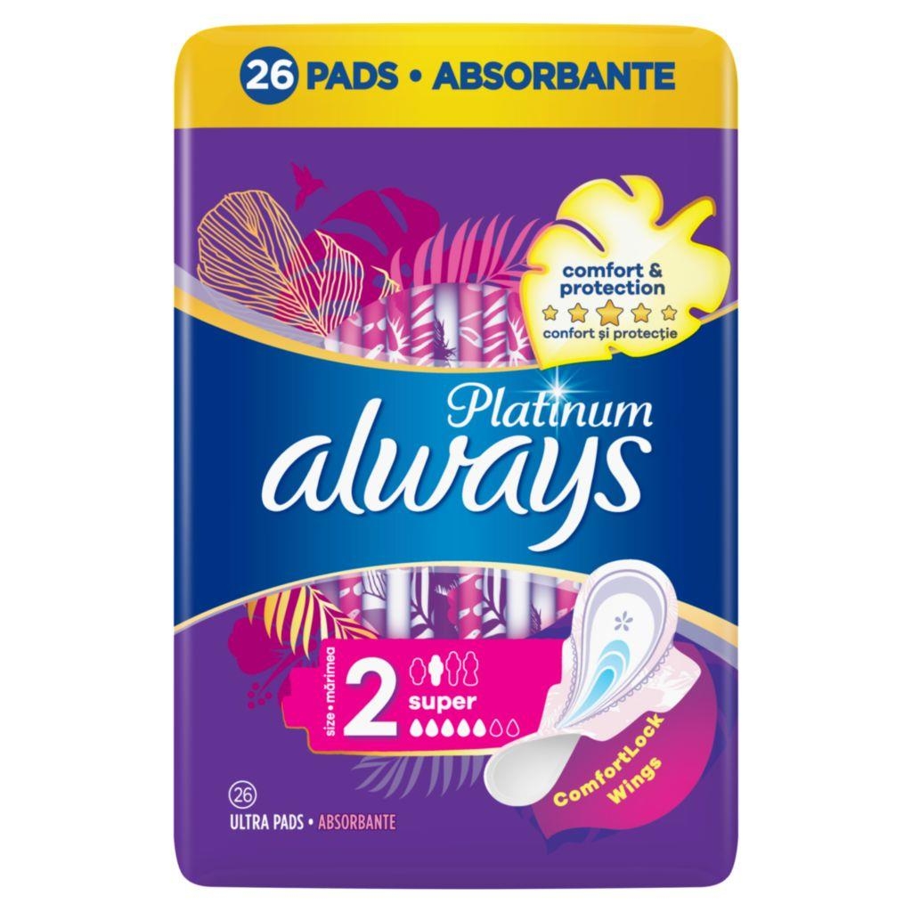 Drogerie a kosmetika - Always Platinum Super velikost 2 hygienické vložky s křidélky 26 ks