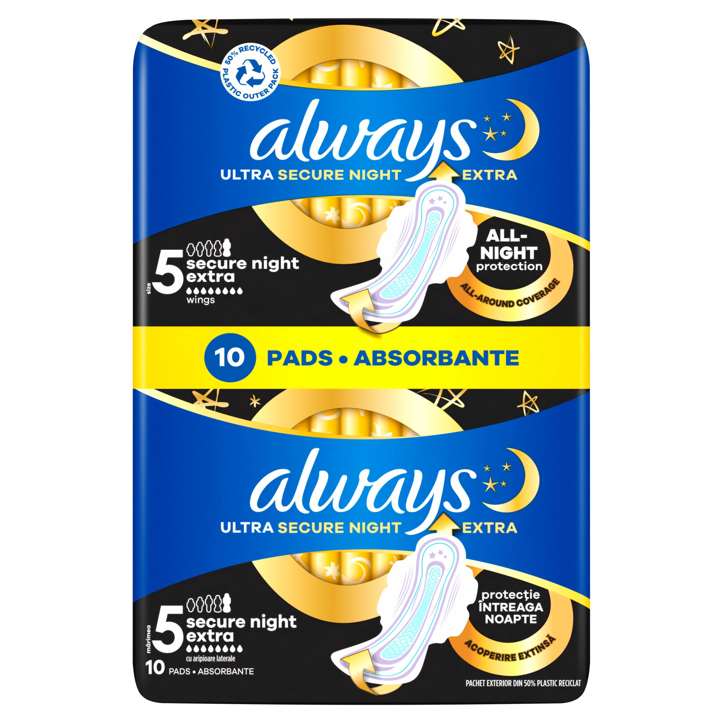 Drogerie a kosmetika - Always Ultra Hygienické Vložky Secure Night Extra velikost 5 s křidélky 10 ks