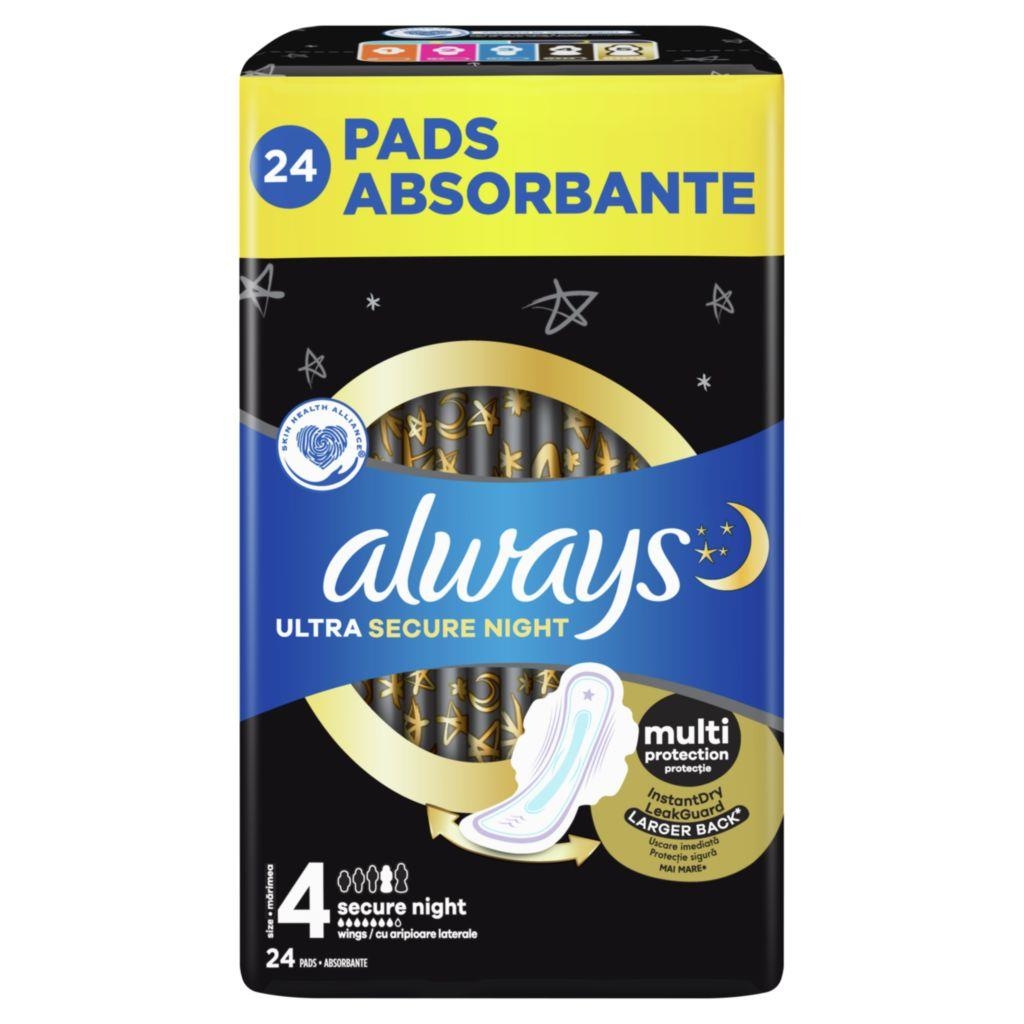 Drogerie a kosmetika - Always Ultra Hygienické vložky secure night s křidélky 24 Ks
