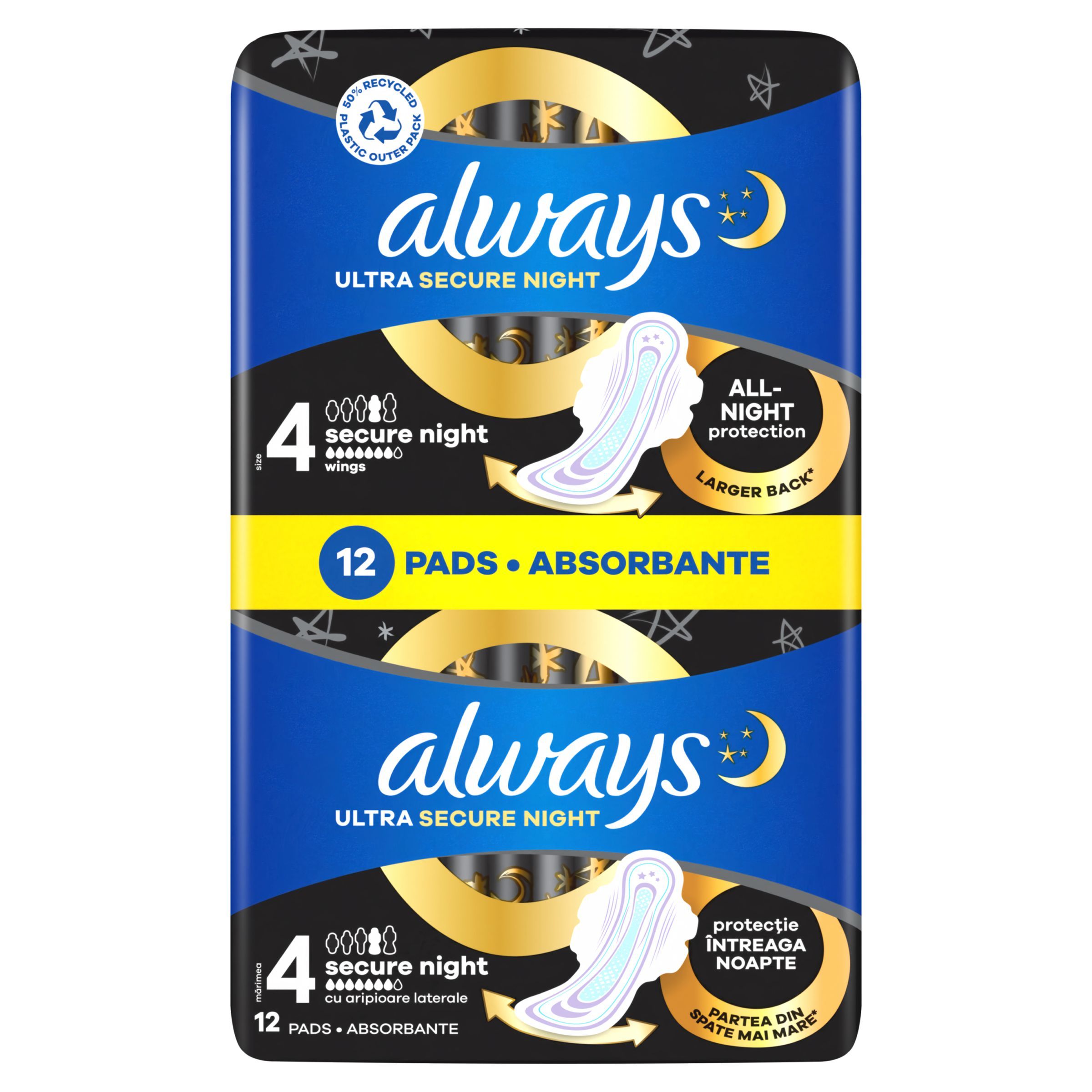 Drogerie a kosmetika - Always Ultra Hygienické Vložky Secure Night velikost 4 s křidélky 12 ks