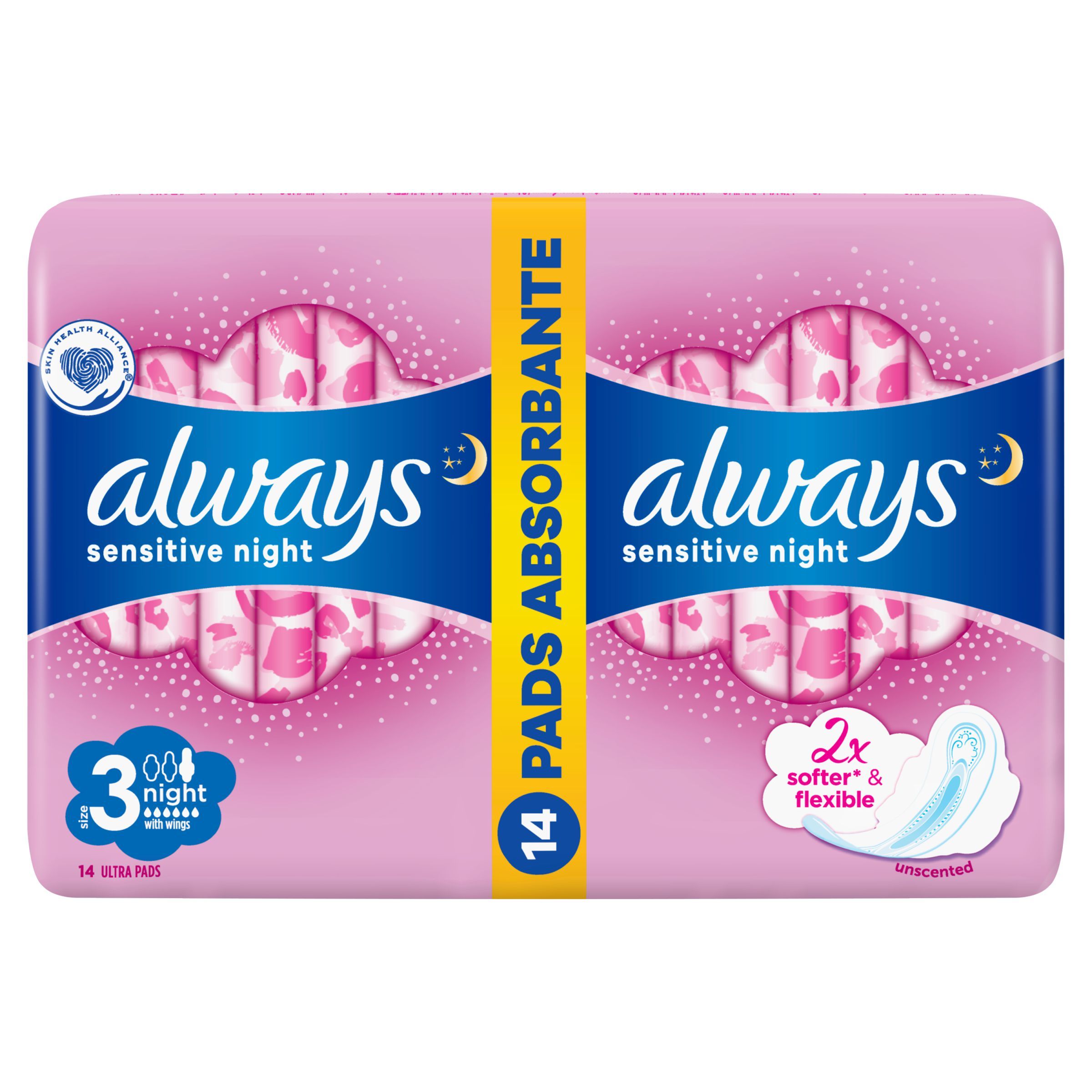 Drogerie a kosmetika - Always Ultra Sensitive Night velikost 3 vložky s křidélky 14 ks