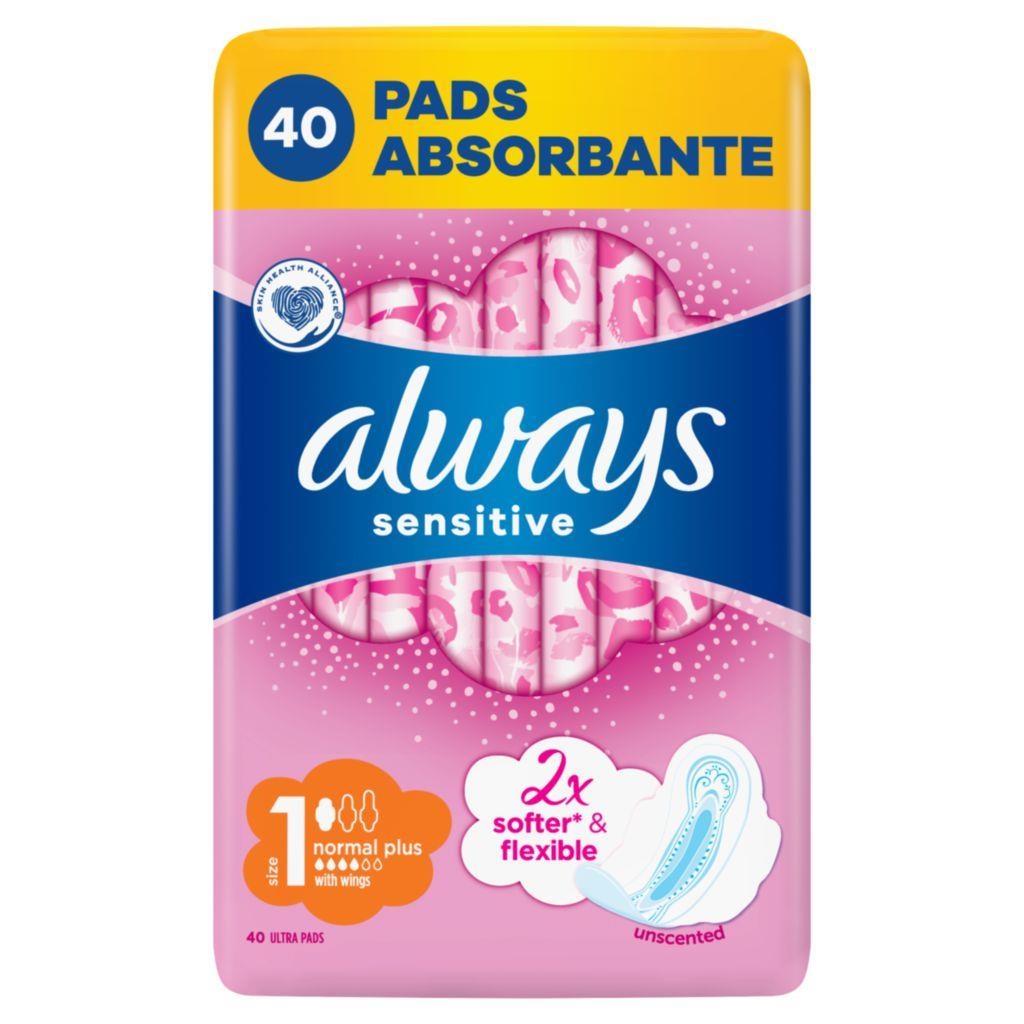 Drogerie a kosmetika - Always Ultra Sensitive Normal plus Vložky s křidélky velikost 1 40 ks