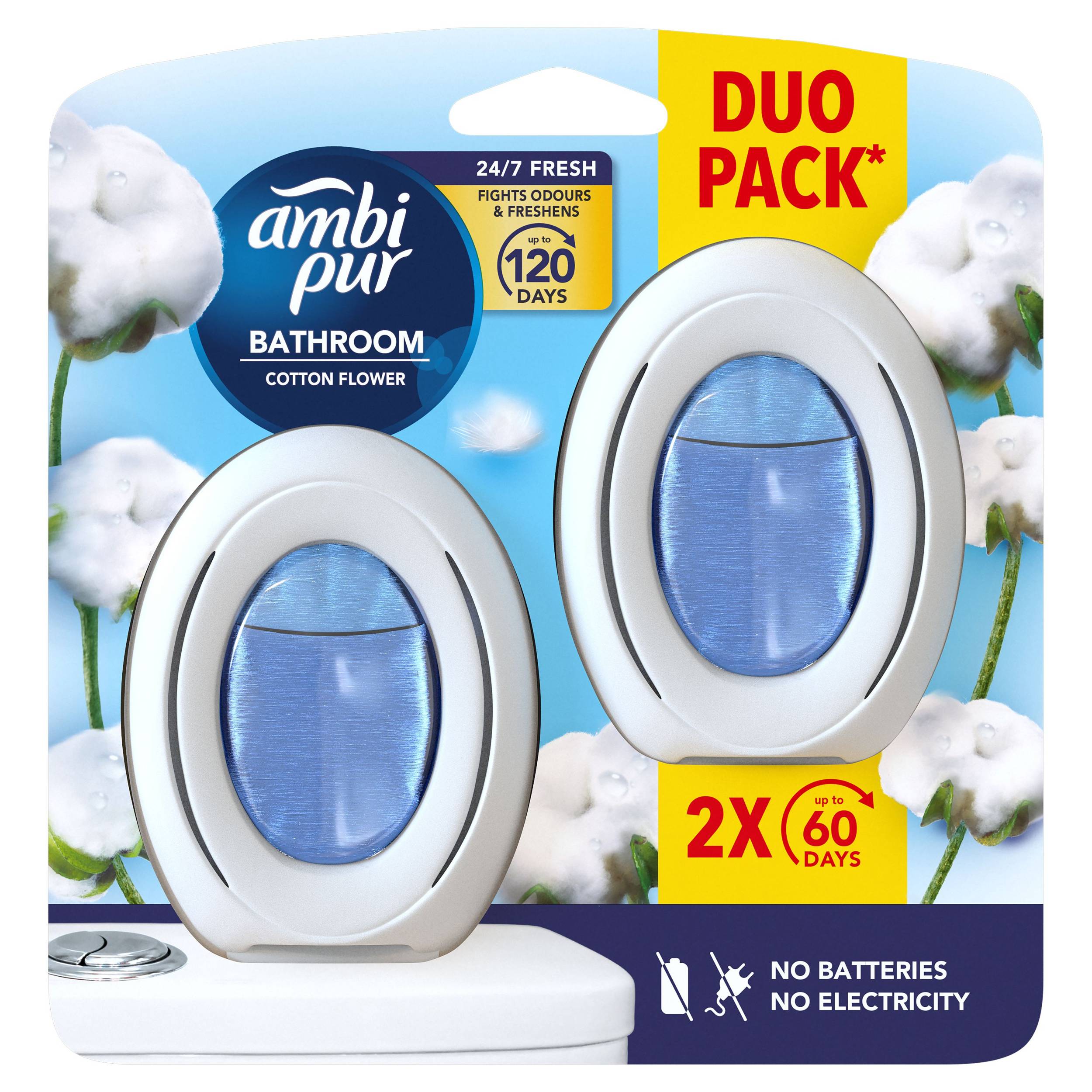 Drogerie a kosmetika - Ambi Pur Bathroom Cotton Fresh osvěžovač vzduchu 2 ks