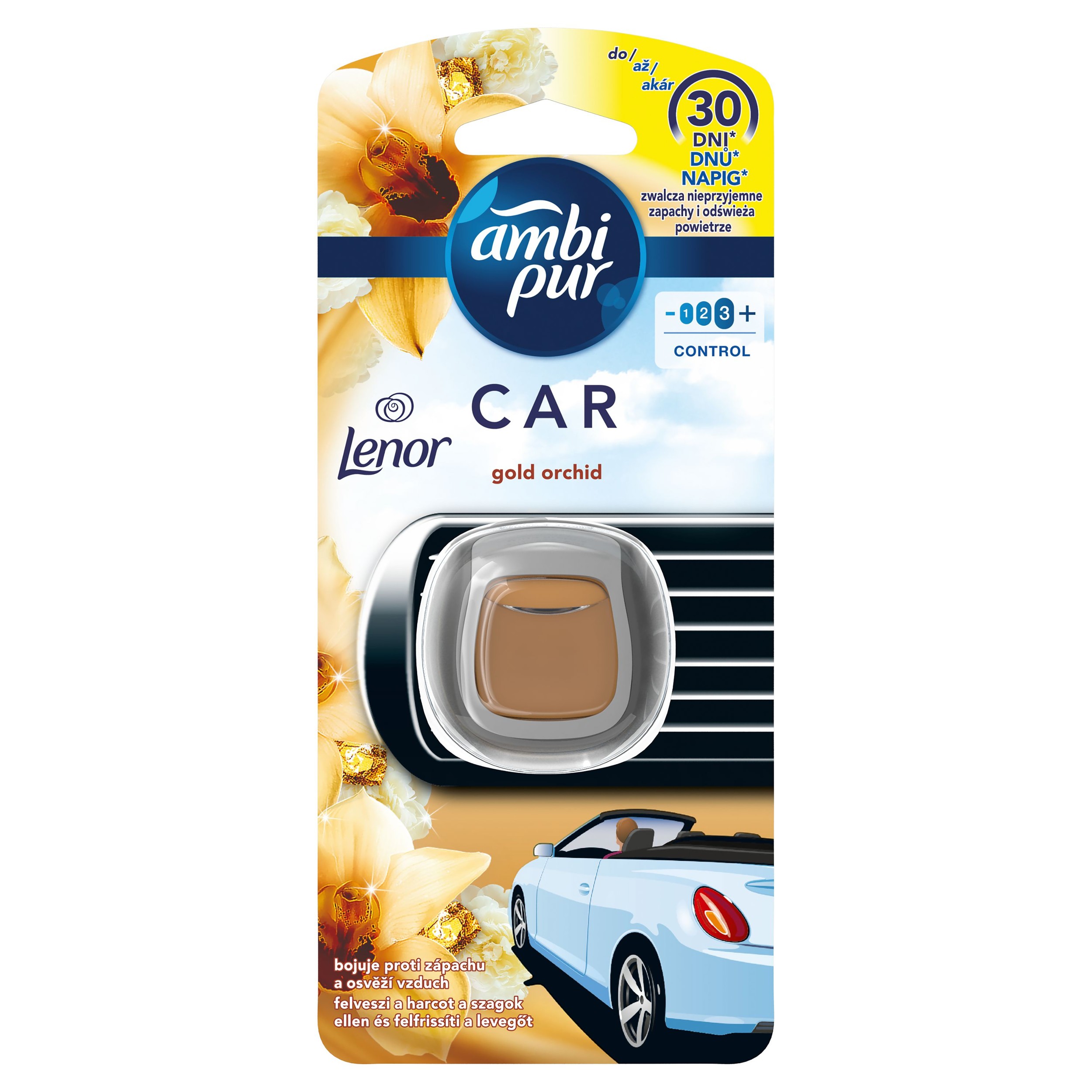 Drogerie a kosmetika - Ambi Pur Car Osvěžovač Auta Sada Gold Orchid 2ml