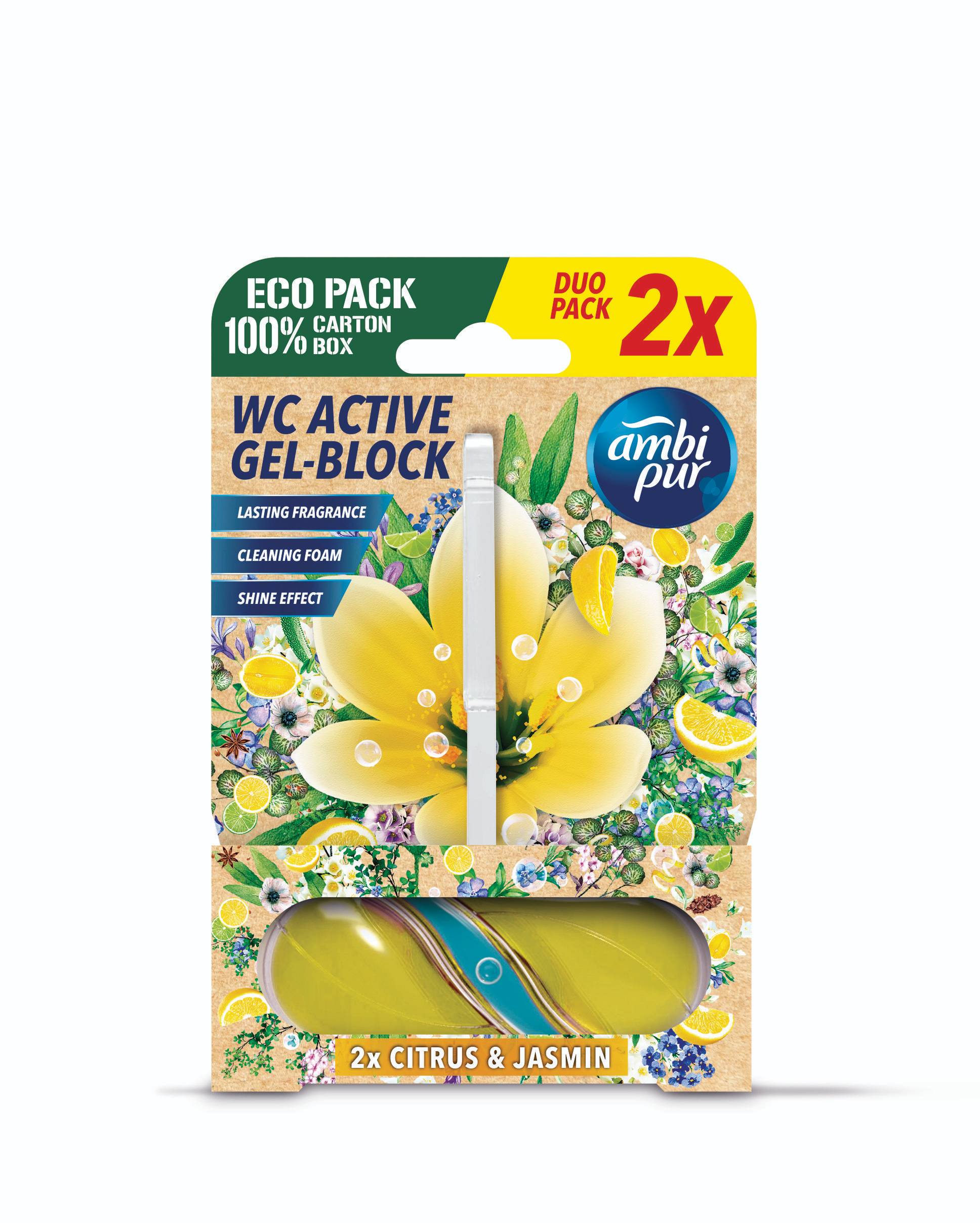 Drogerie a kosmetika - Ambipur WC Active gel-blok citron & jasmín 2x45g
