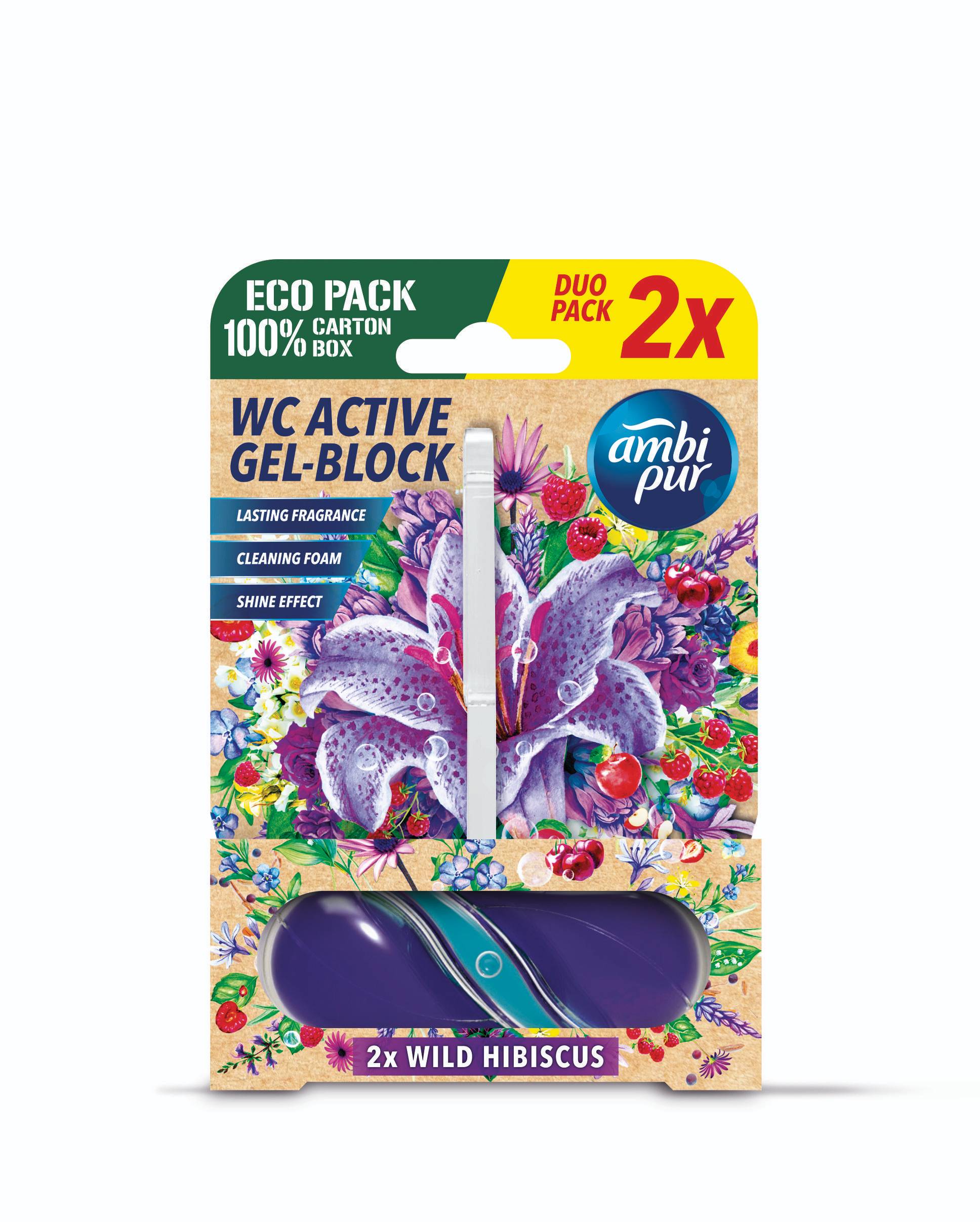 Drogerie a kosmetika - Ambipur WC Active gel-blok divoký ibišek 2x45g
