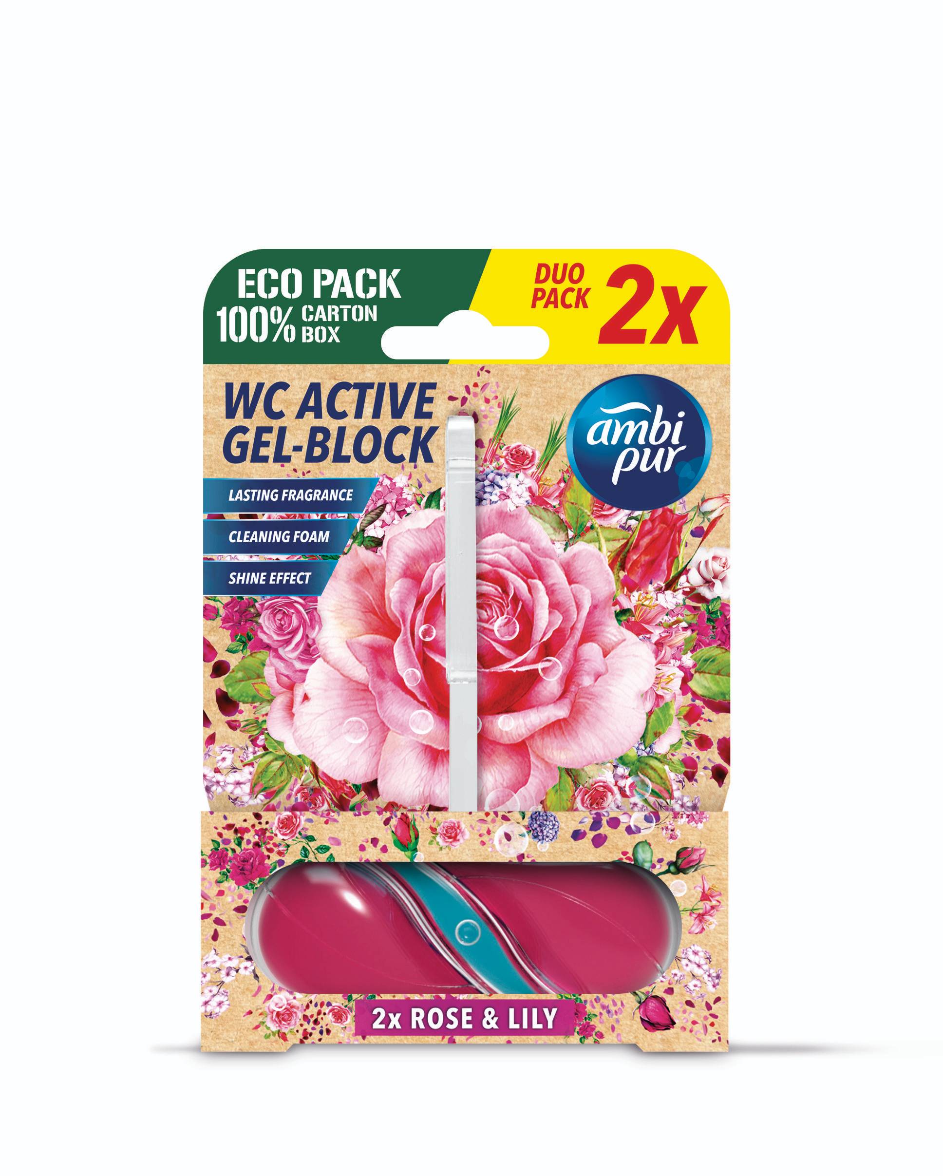 Drogerie a kosmetika - Ambipur WC Active gel-blok růže & lilie 2x45g