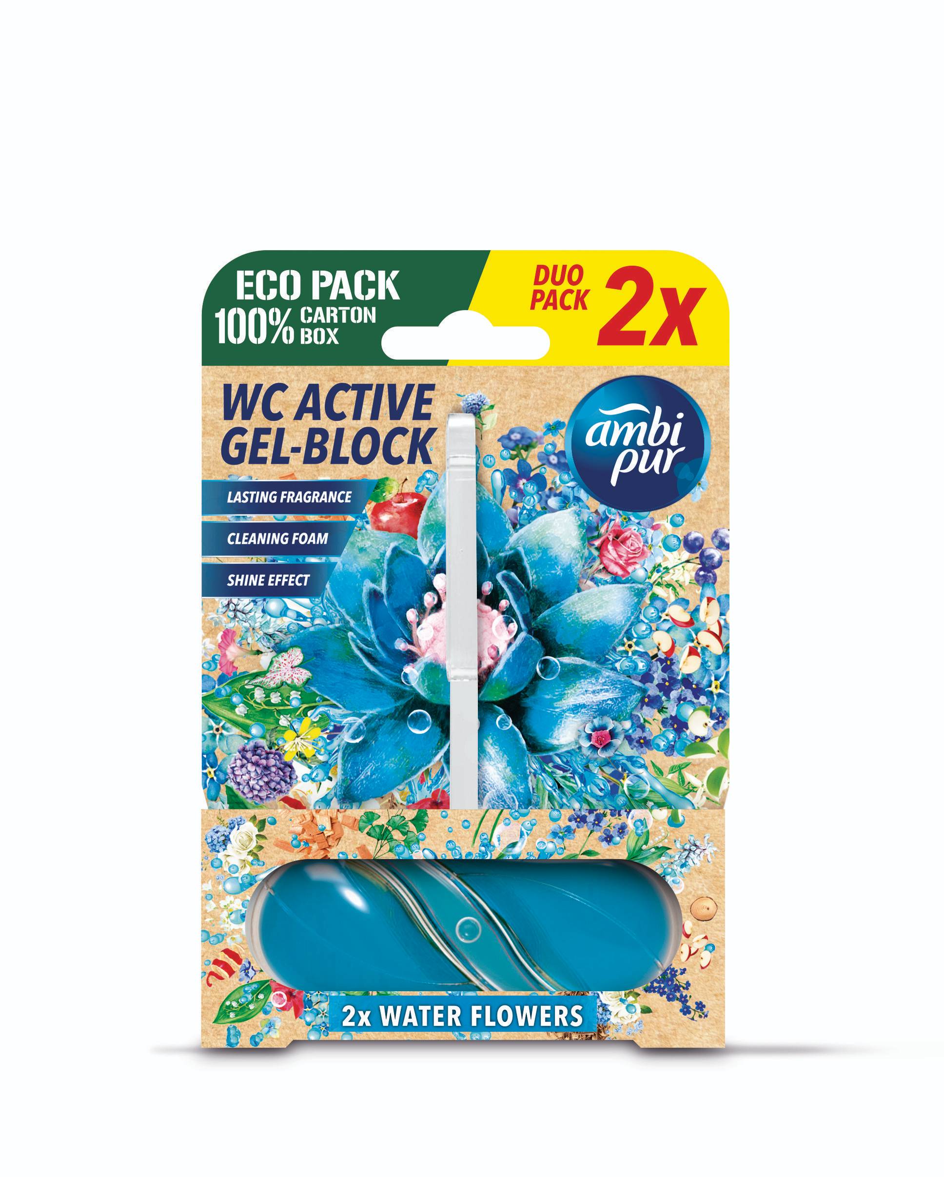 Drogerie a kosmetika - Ambipur WC Active gel-blok vodní květy 2x45g