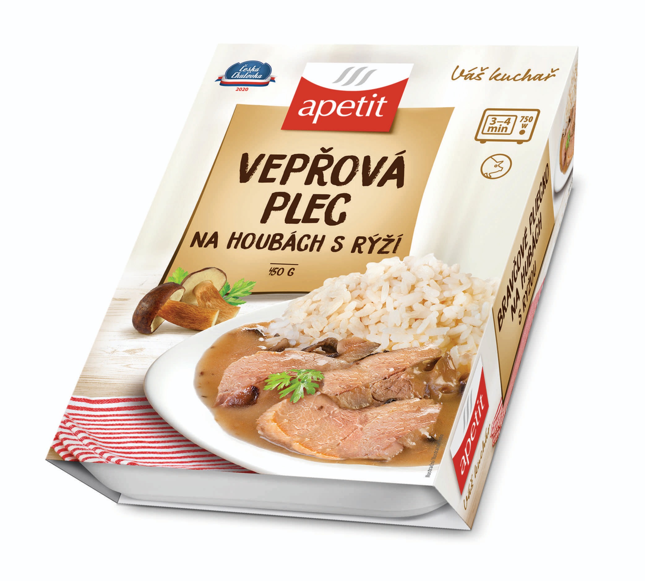 Hotová jídla - Apetit Vepřová plec na houbách, rýže 450g