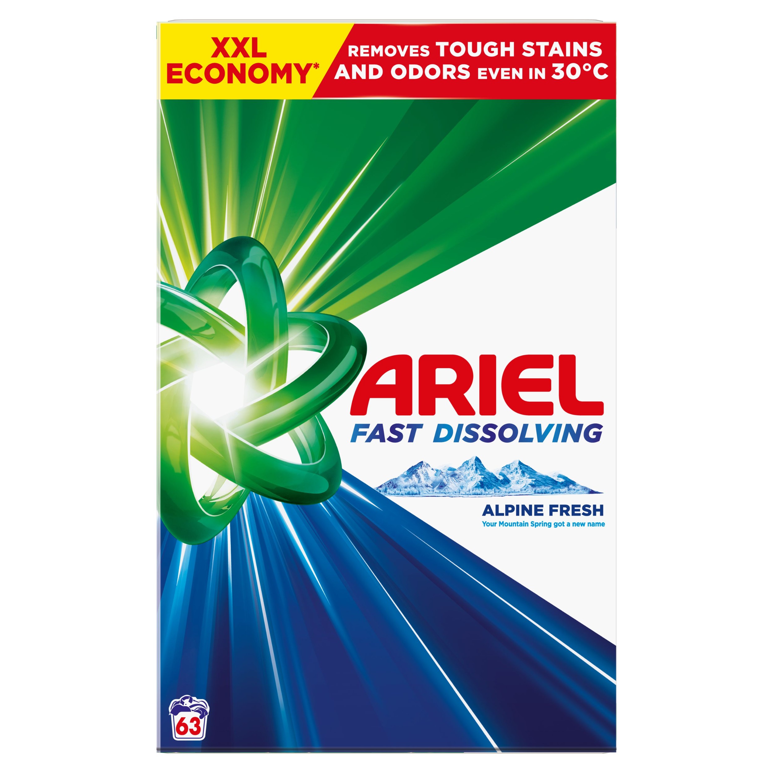 Drogerie a kosmetika - Ariel Prášek Alpine Fresh 63 Prani 3,465kg