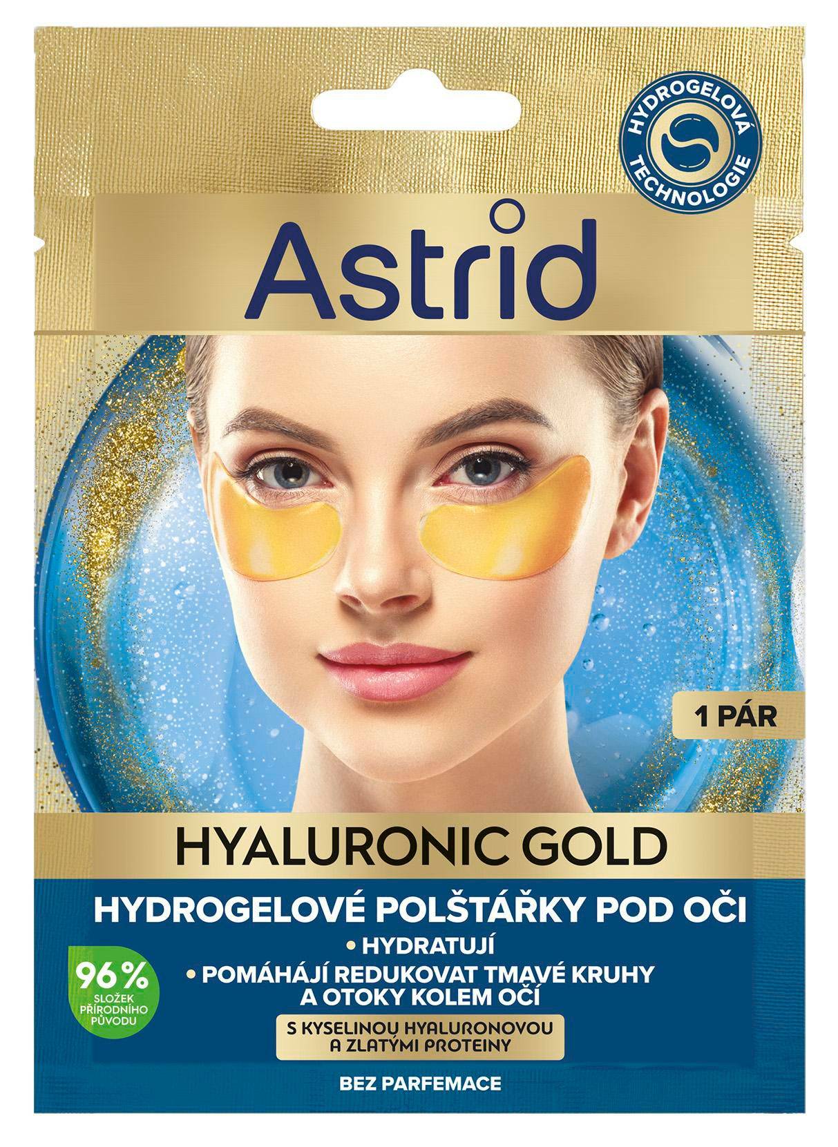 Drogerie a kosmetika - Astrid Hyaluronic Gold Hydrogelové polštářky pod oči se zlatými proteiny a ceramidy 1 pár